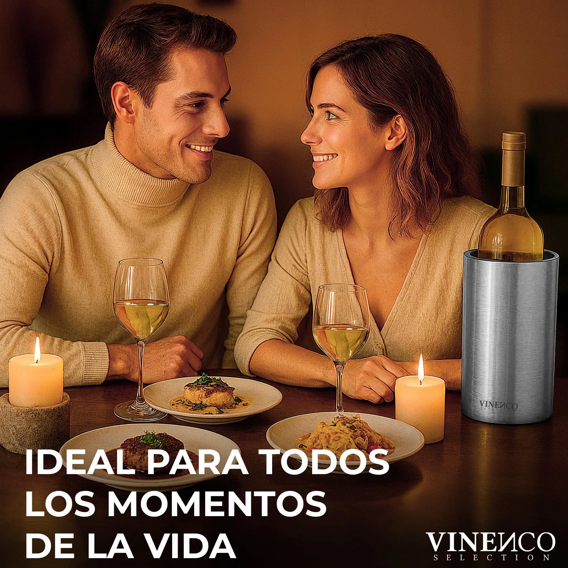 VINENCO Enfriador de Botellas de Vino Acero Inoxidable Doble Pared Aislado | Cubitera de Vino Champan y Bebidas | Set de Regalo para Hombres y Mujeres Accesorios de Vino Idea de Regalo Navidad
