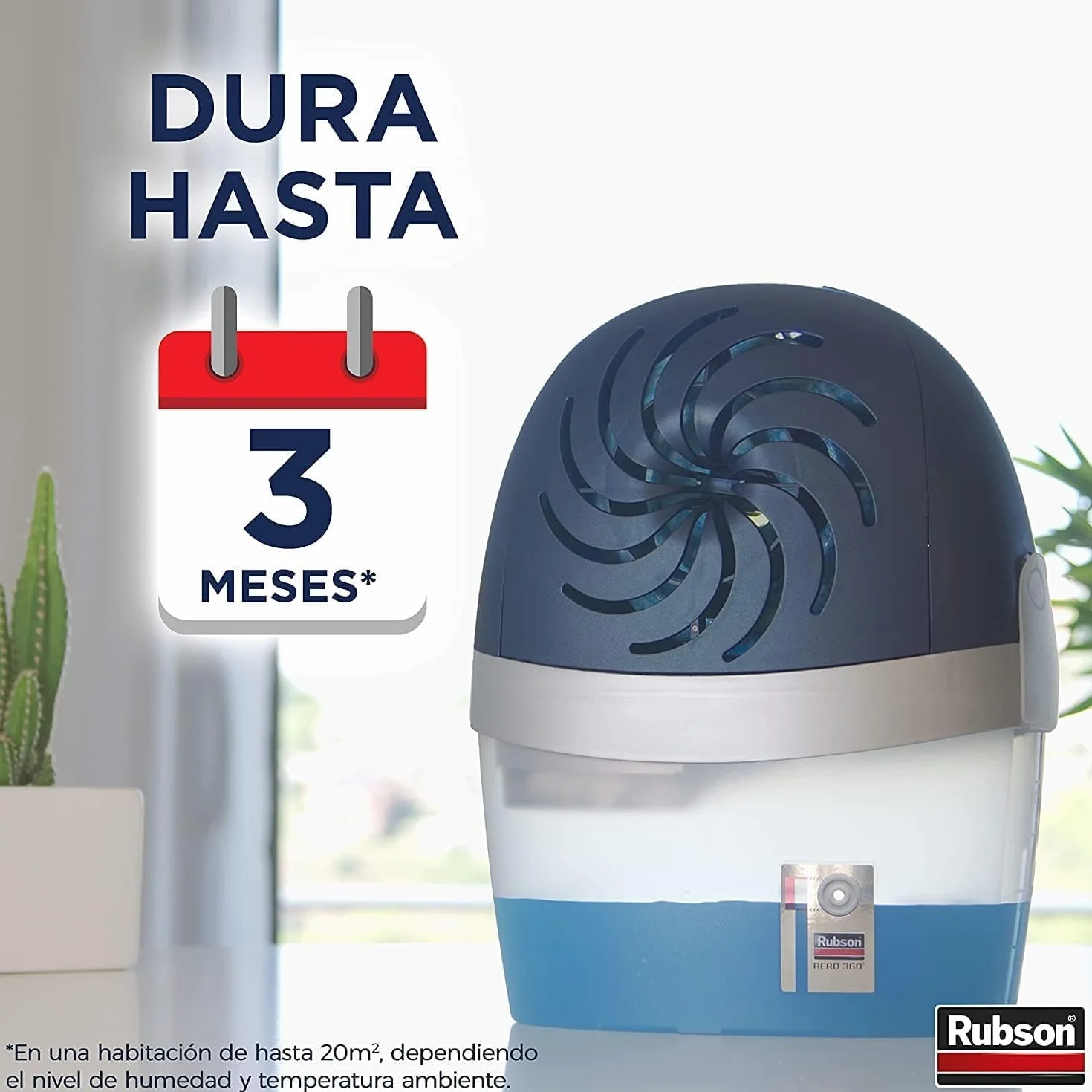 Rubson AERO 360º Deshumidificador recargable (1 dispositivo y 1 tableta de 450 g), absorbe humedad, previene la condensación y los malos olores, antihumedad absorbente