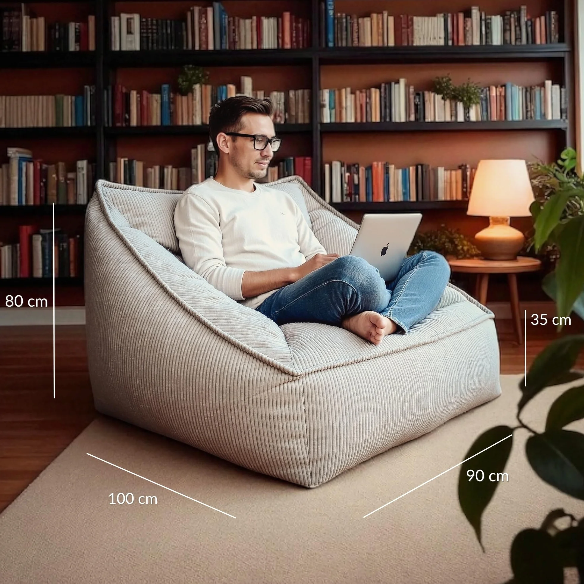 Aiire Sillón Puff con Relleno Incluido - Puf Salon, Dormitorio y Habitación Juvenil Moderno - Funda en Pana Premium Desenfundable y Lavable - Bean Bag XXL Gigante para Adultos [100x100x80]