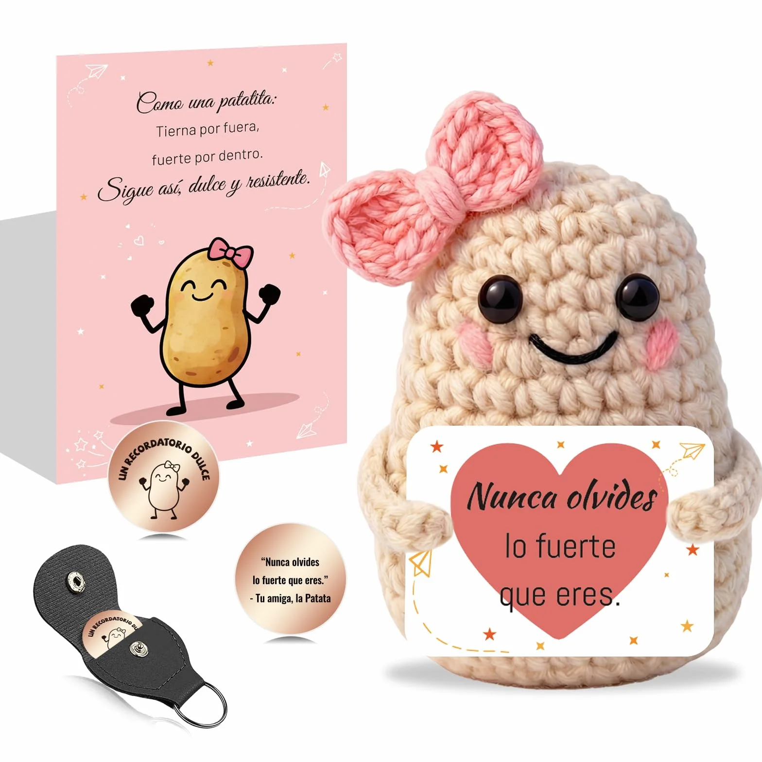 Muñeco de Patata con Energía Positiva – Amuleto de la Suerte Hecho a Mano con Tarjeta Motivadora | Regalo Original para Mujer: Madre, Amiga, Hermana, Novia o Compañera (Patata)