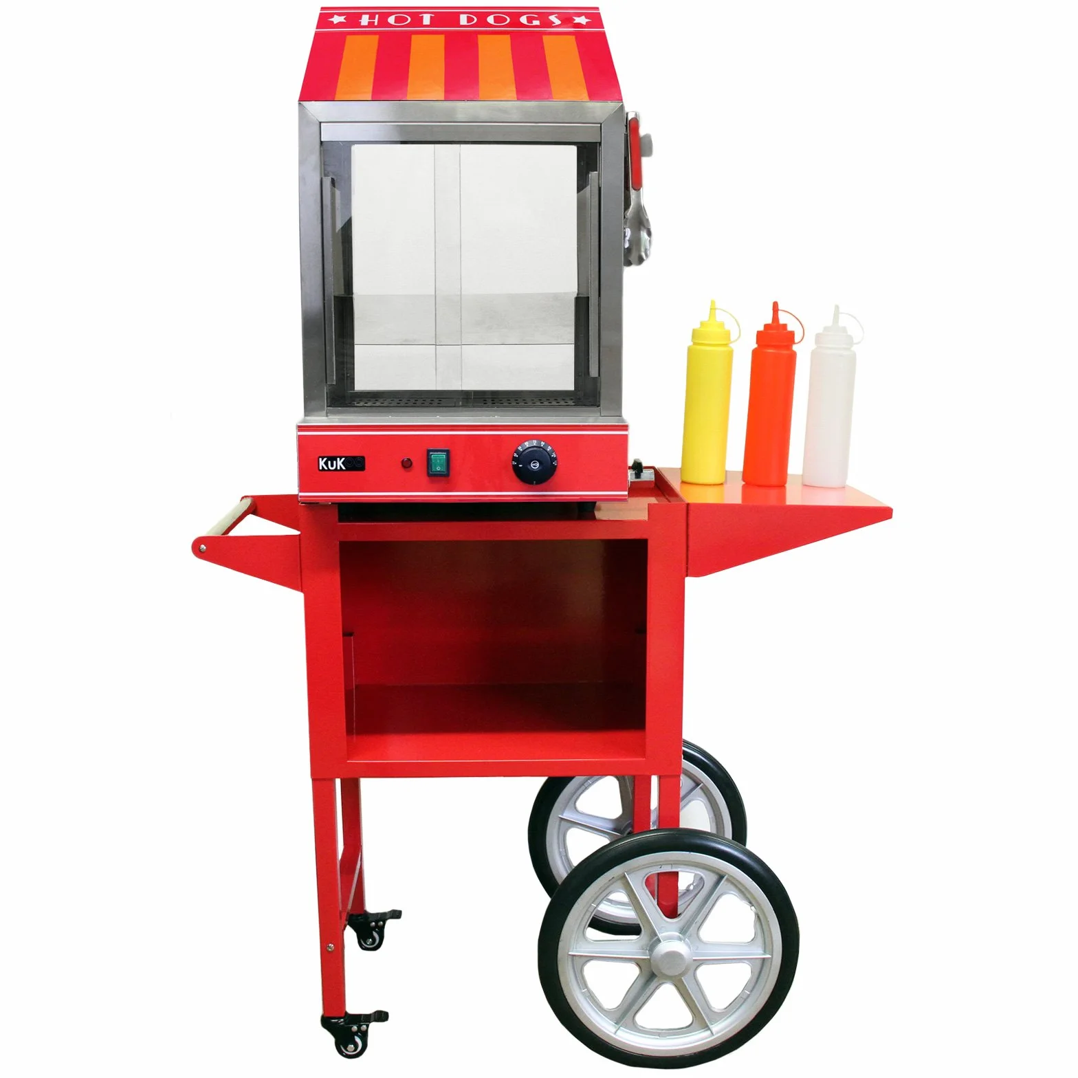 Calentador de Perritos Calientes Comercial Máquina Eléctrica de Vapor para Hot Dogs de 2000W Asador Salchichas Profesional con Temperatura Ajustable de 30 a 110°C + Pinzas y 3 Botellas de Salsa Gratis