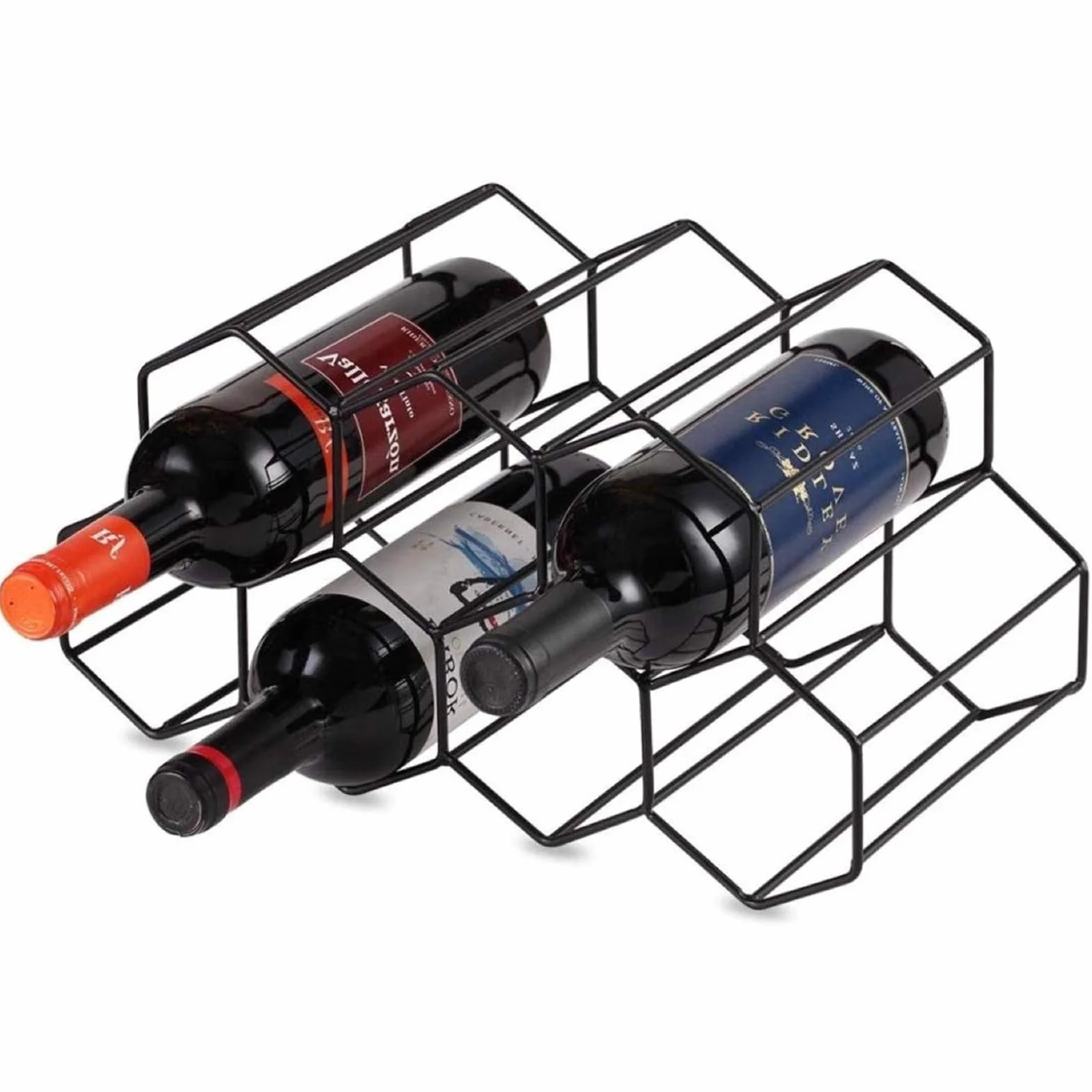 Estante de Vino Independiente, Estante para Vino, Estante para Botellas de Vino de Hierro, Botellero de Metal, Botellero de Pie, para Bar, Bodega, Salón, Cocina, Bodega (Negro)