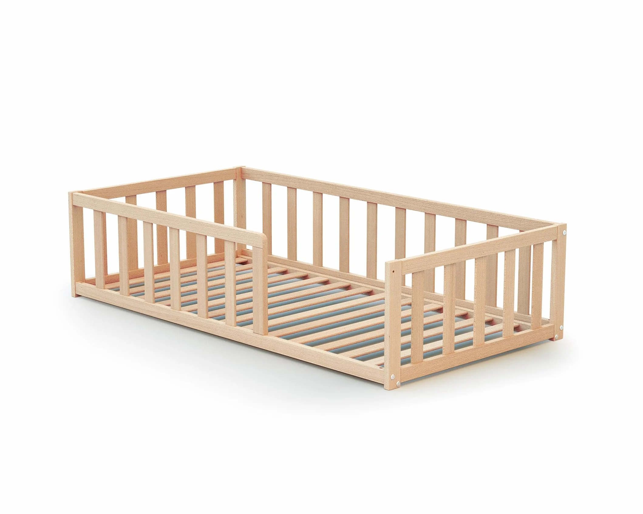 WEBABY - Cama infantil en el suelo madera - Haya Cruda - 70 x 140-144 x 75 x 35 cm