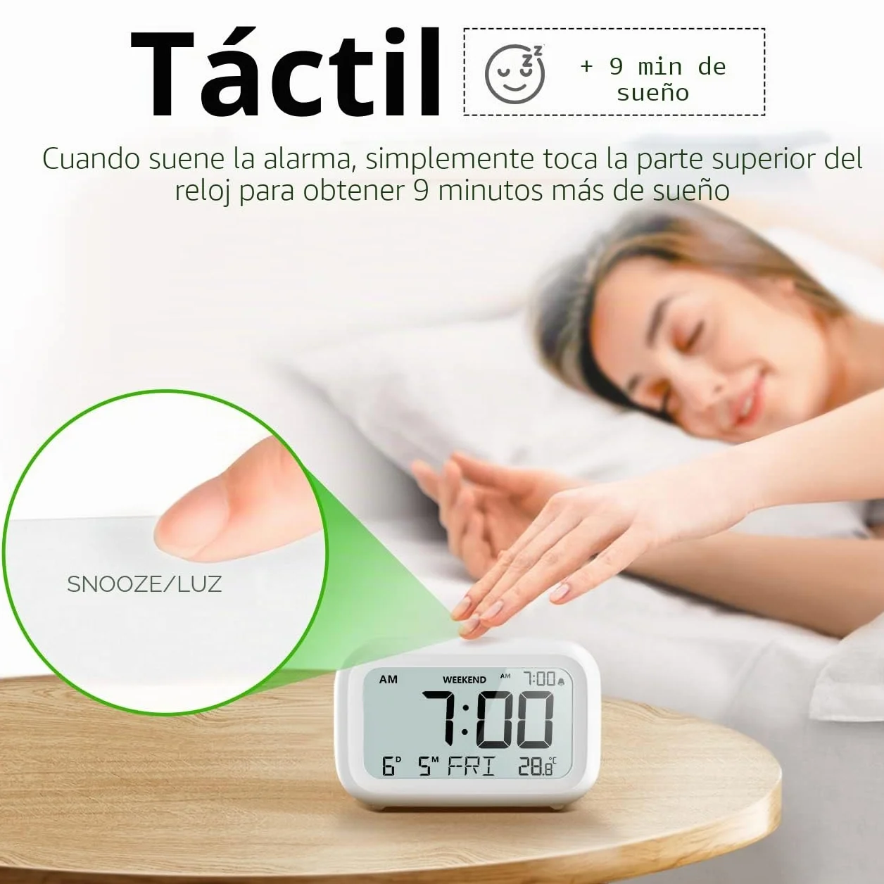 Doomay Despertador Digital de Mesita de Noche Reloj con Batería Pantalla LCD Volumen Ajustable Modo Fin de Semana Dormitorio Escritorio Viajes D-White
