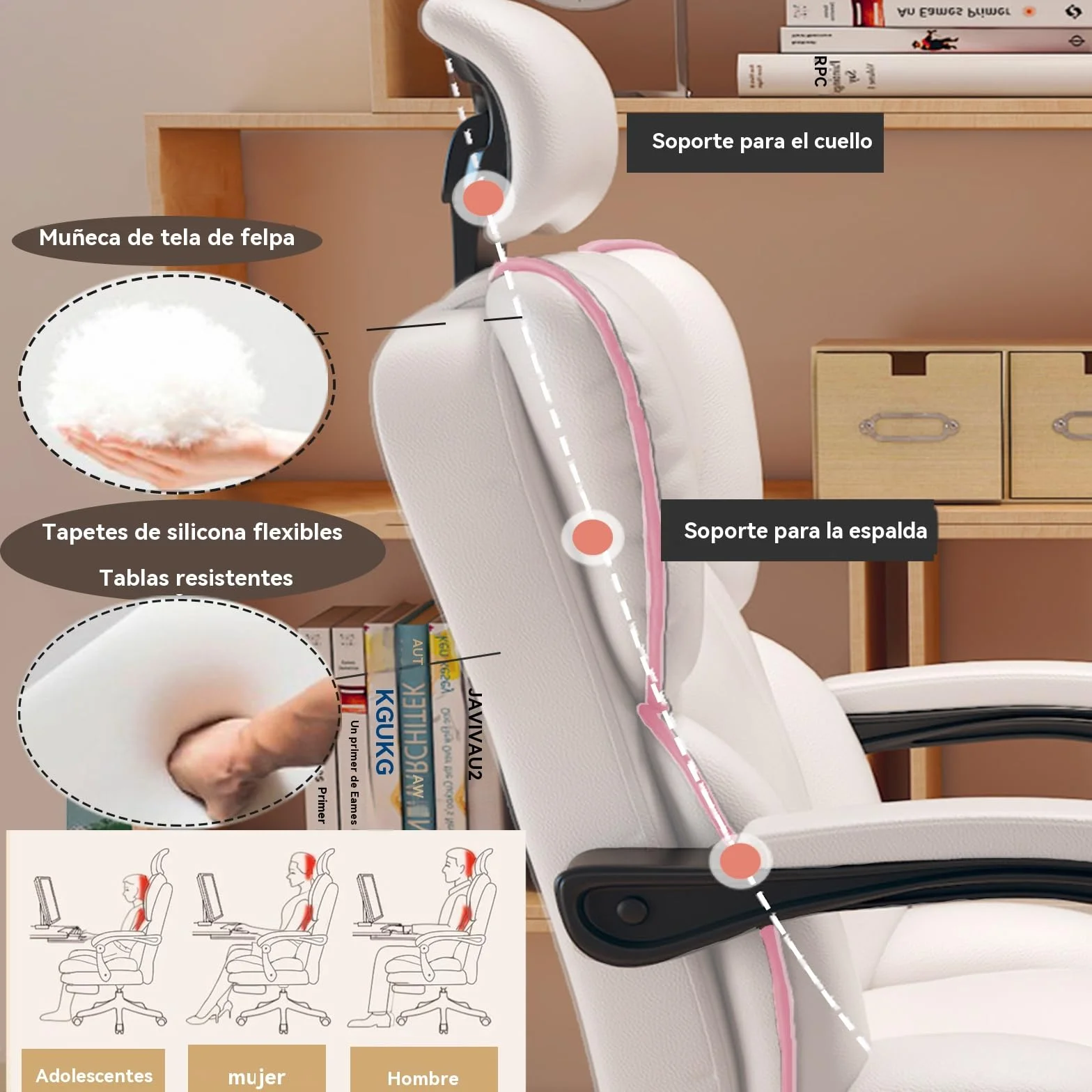Silla de Oficina con Reposacabezas,Silla Ejecutiva de Respaldo Alto con Reposapiés y Soporte Lumbar Ergonómico,Sillas para Computadora y Videojuegos para Oficina en Casa(Blanco)