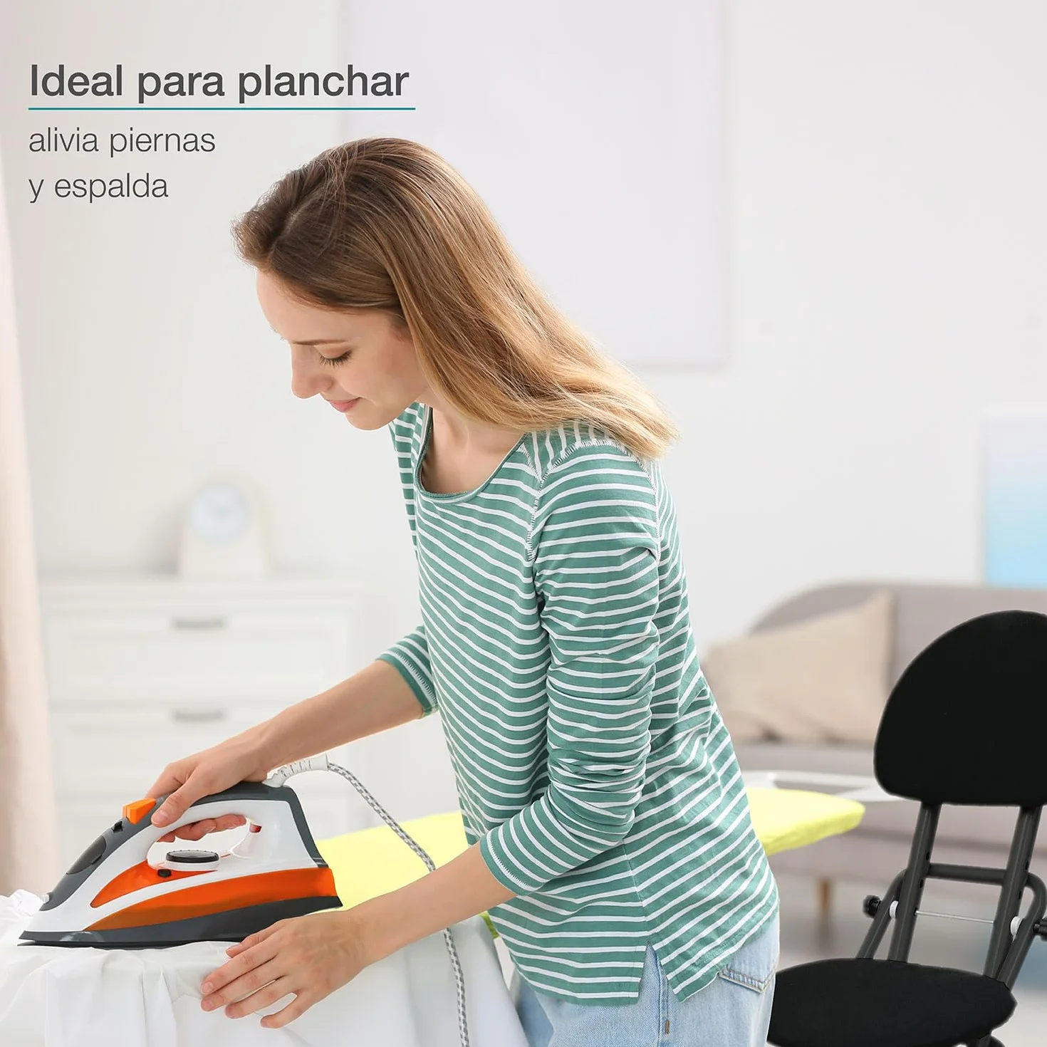 ELONEO Silla Plegable Acolchada - Antideslizante, Cuida la Espalda, Taburete Ahorra Espacio, 3 Alturas (58-65 cm), Carga Máxima 120 kg, 45 x 98 x 47 cm (Negro)