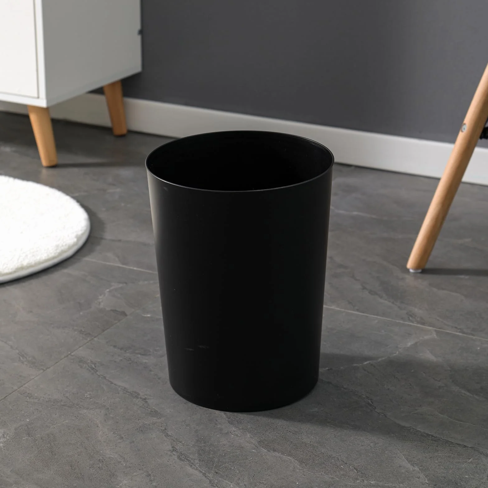 Cetomo Bote de Basura Plástico 7.2L Papelera Pequeña Minimalista Apilable Negro Pack 3