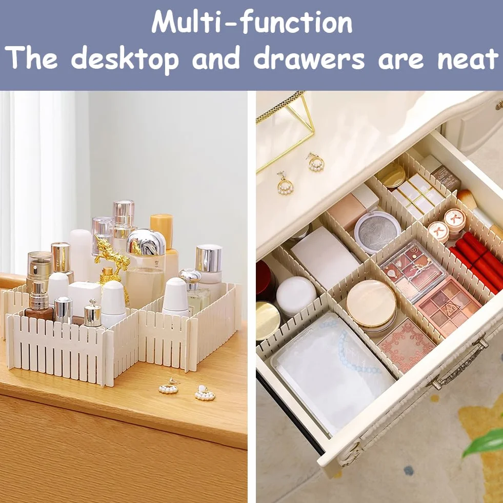HOTUT Separadores para Cajones,16pcs Separadores de Cajones Ajustable,Organizadores de Cajones de Plástico 32x7cm,Separador de Armario Divisores para Maquillaje, Joyas, Dormitorio, Baño, Oficina
