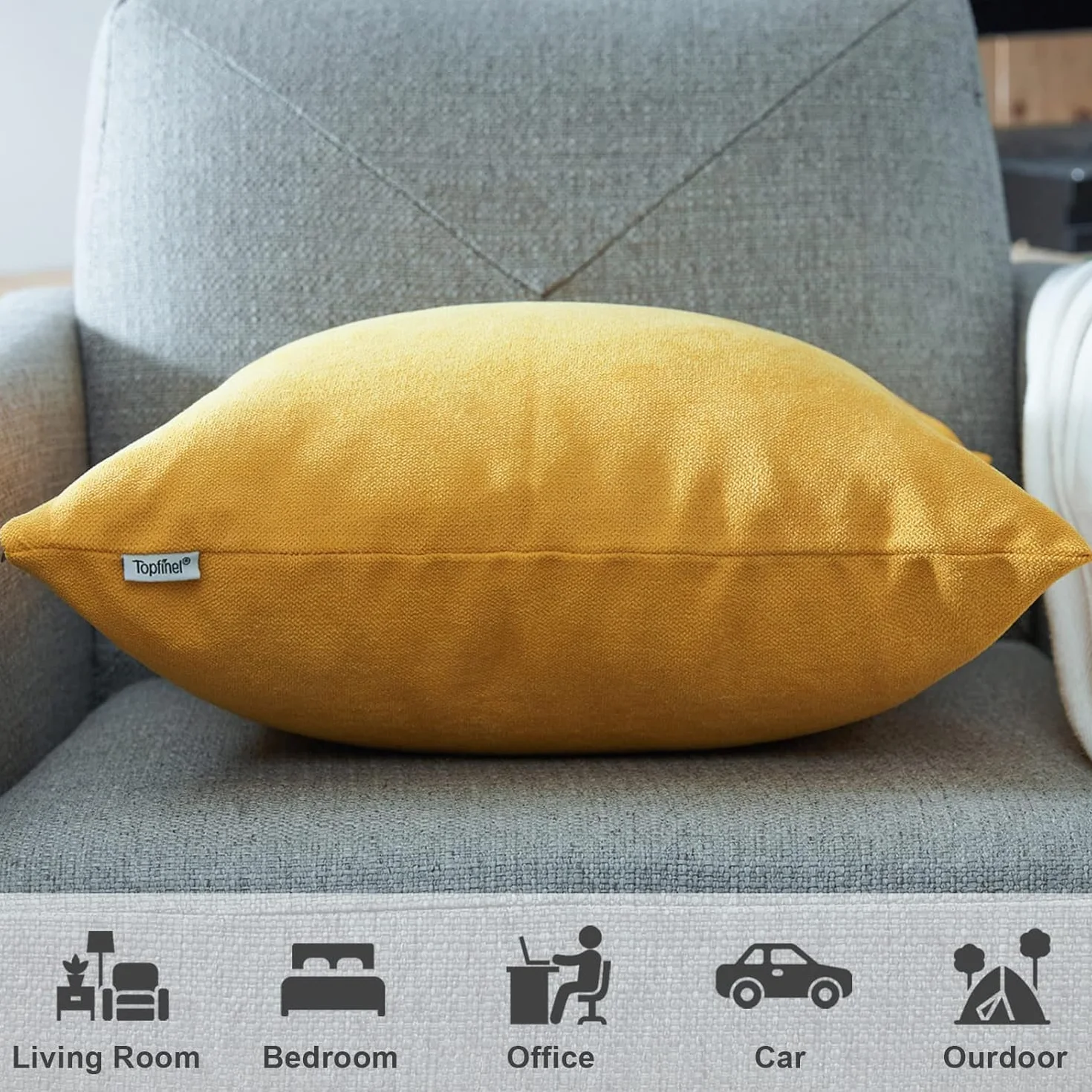 Topfinel Fundas Cojines Sofa 2 Pack 45x45 Algodón Lino Chenilla Color Sólido Amarillo