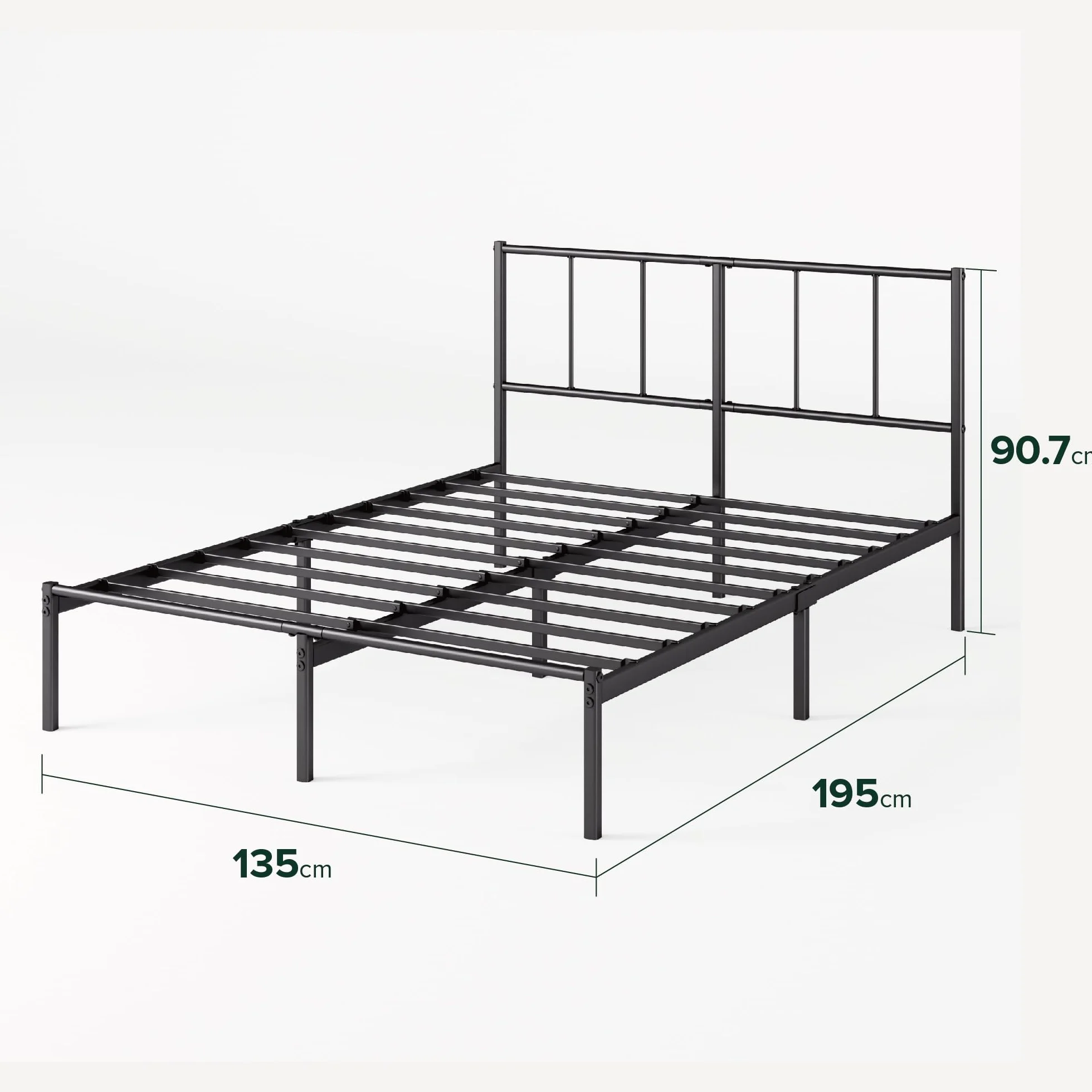 Zinus Justin Somier 135x190 cm - Altura 30 cm - Base Cama Matrimonio en Acero con Cabecero - Láminas de Metal - Montaje Fácil- Espacio de Almacenamiento - Negro