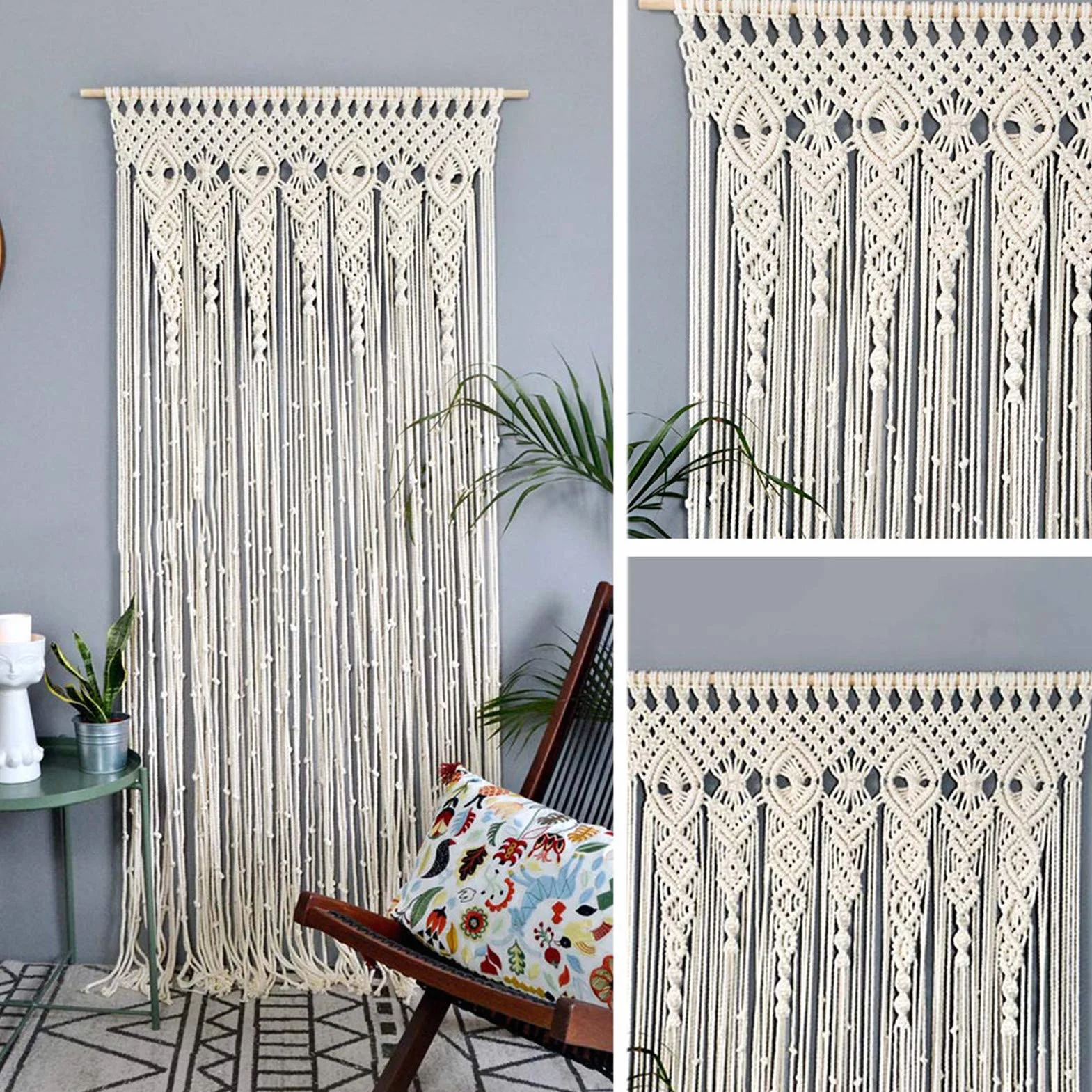 Tapiz de macramé para colgar en la pared, cortina tejida a mano, decoración bohemia