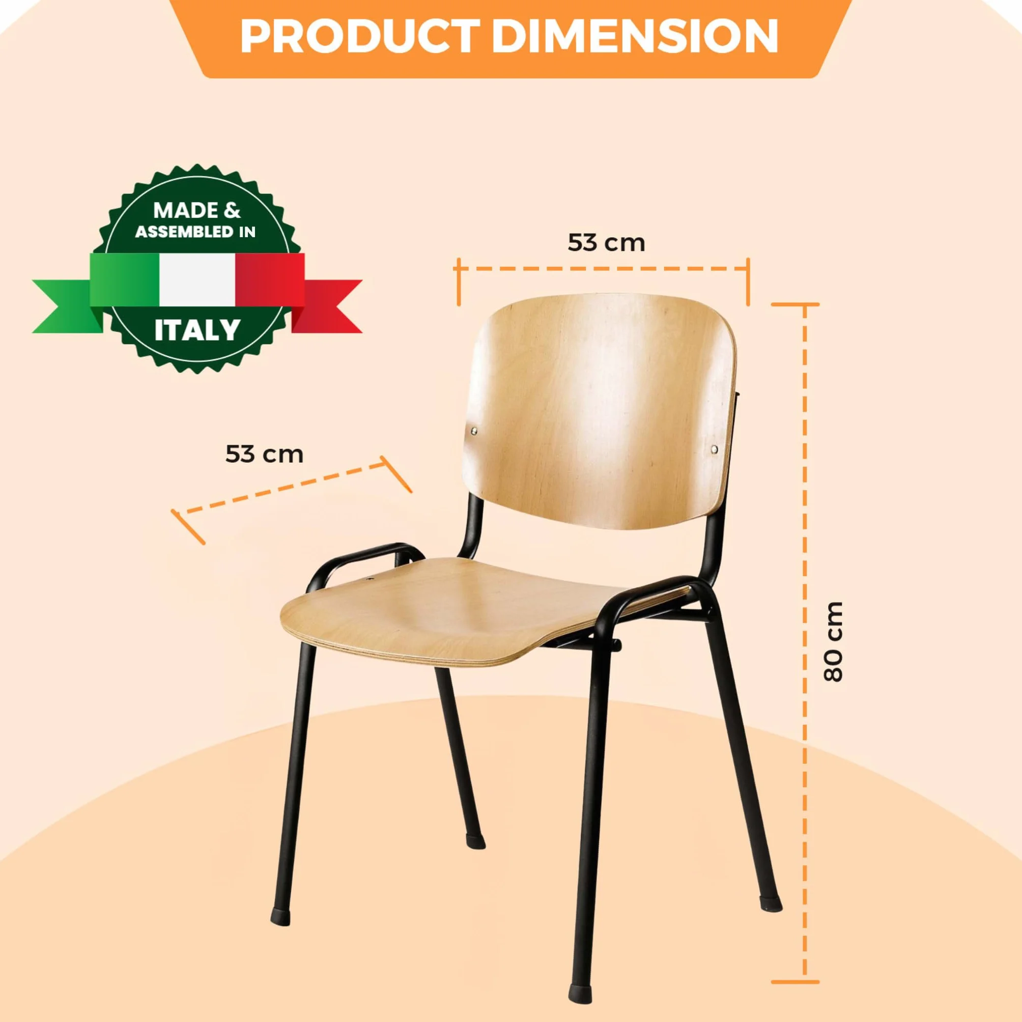 Topsit Juego de 4 sillas de visitantes apilables con asiento y respaldo de madera estructura negra