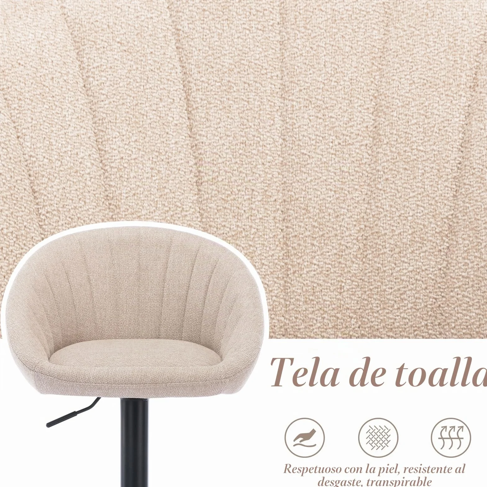 Ya-Home Juego 2 Taburetes de Bar Modernos Taburetes Alto de Cocina con Respaldo,Sillas Bar Giratorios Sillas Altas de Mostrador Regulables para Isla Cocina/Restaurante,Beige