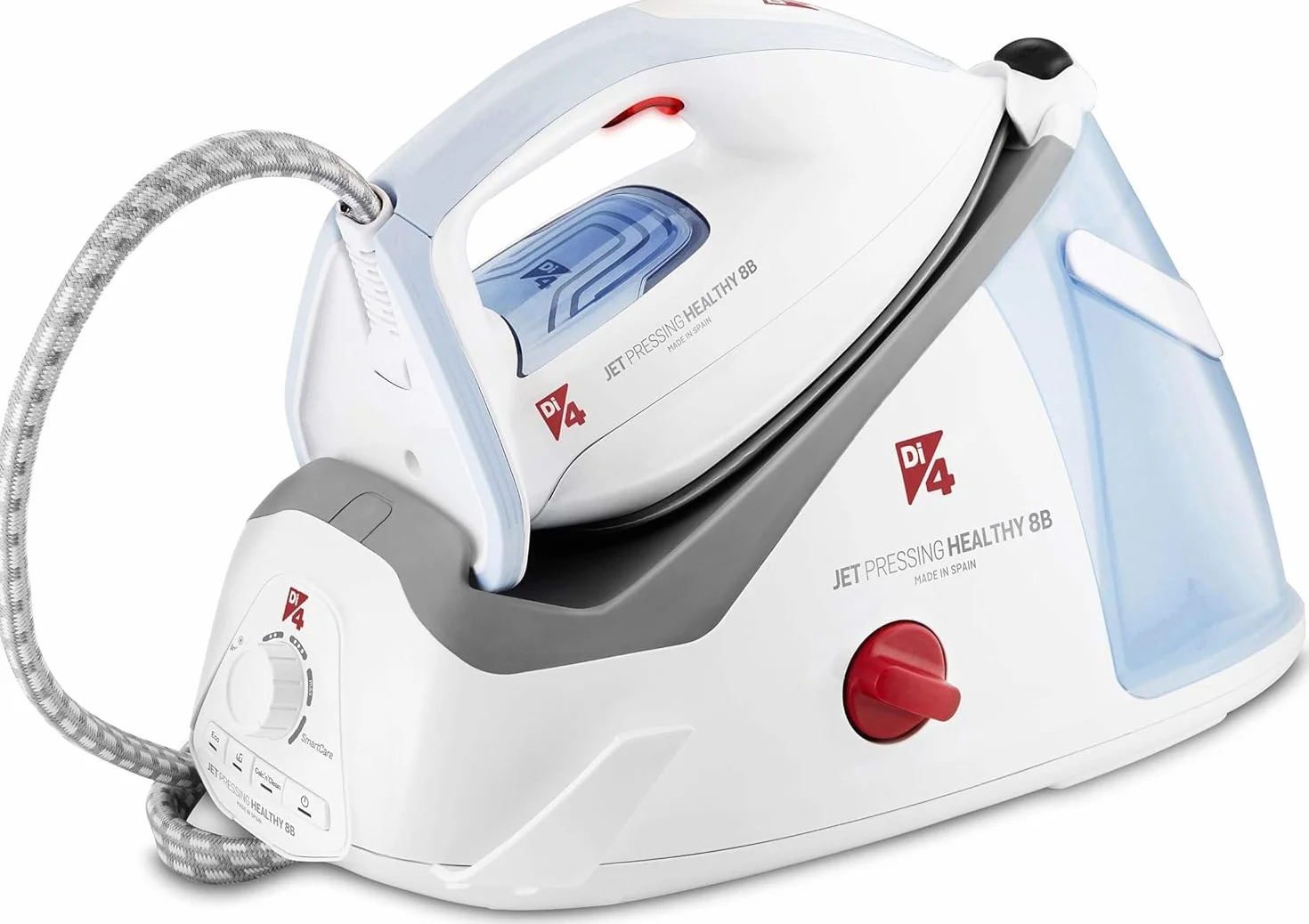 DI4 Centro de Planchado Jet Pressing Healthy 8B, 2600W, Golpe de Vapor 700gr, Vapor Continuo 150gr/min, Elimina 99,99% de Virus y Bacterias, Tecnología SmartCare, Suela 4D PROslide, Blanco