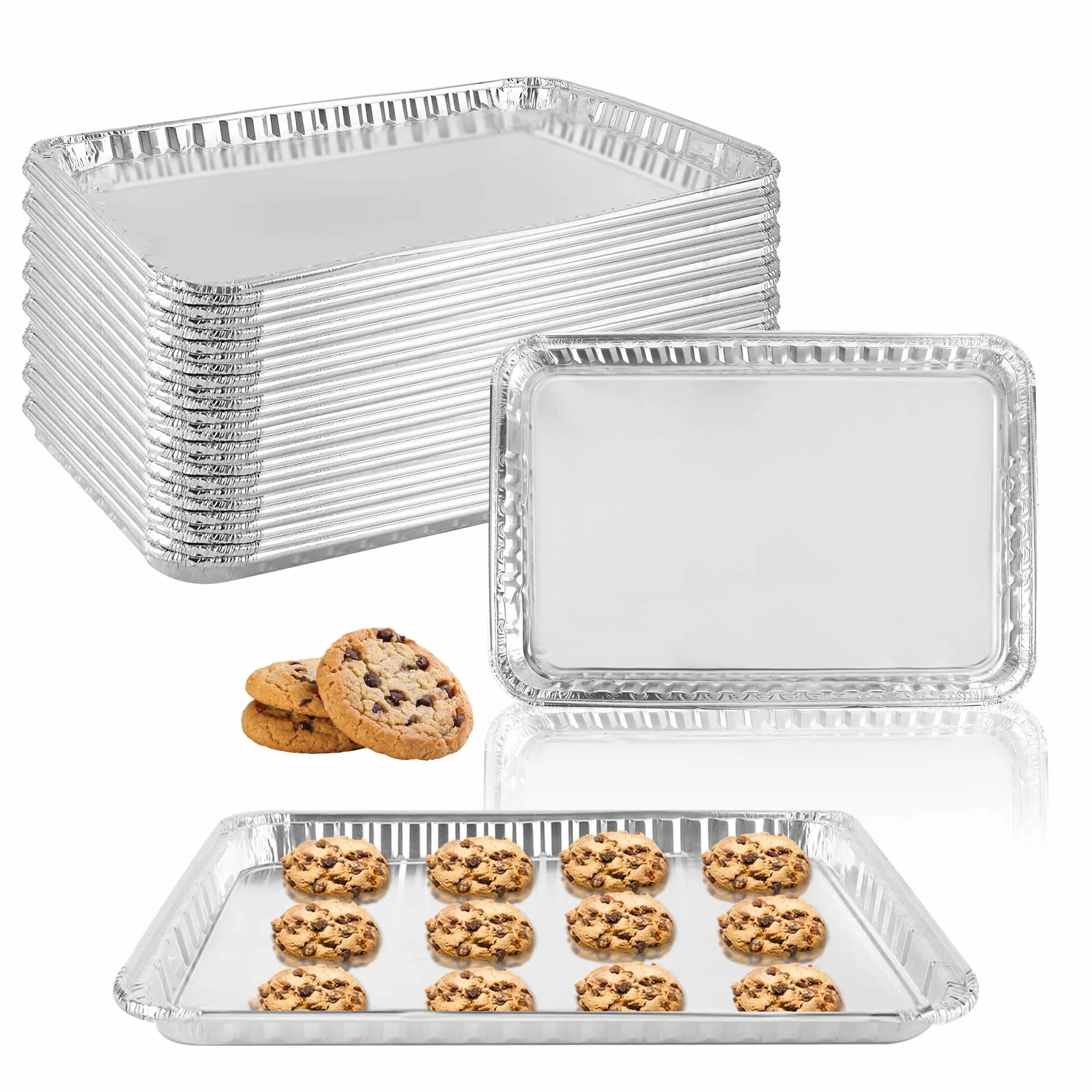 Paquete de 24 bandejas desechables de aluminio para hornear y asar de 16 x 11 pulgadas, sartenes desechables de papel de aluminio para hornear brownies, cocinar finas, pasteles