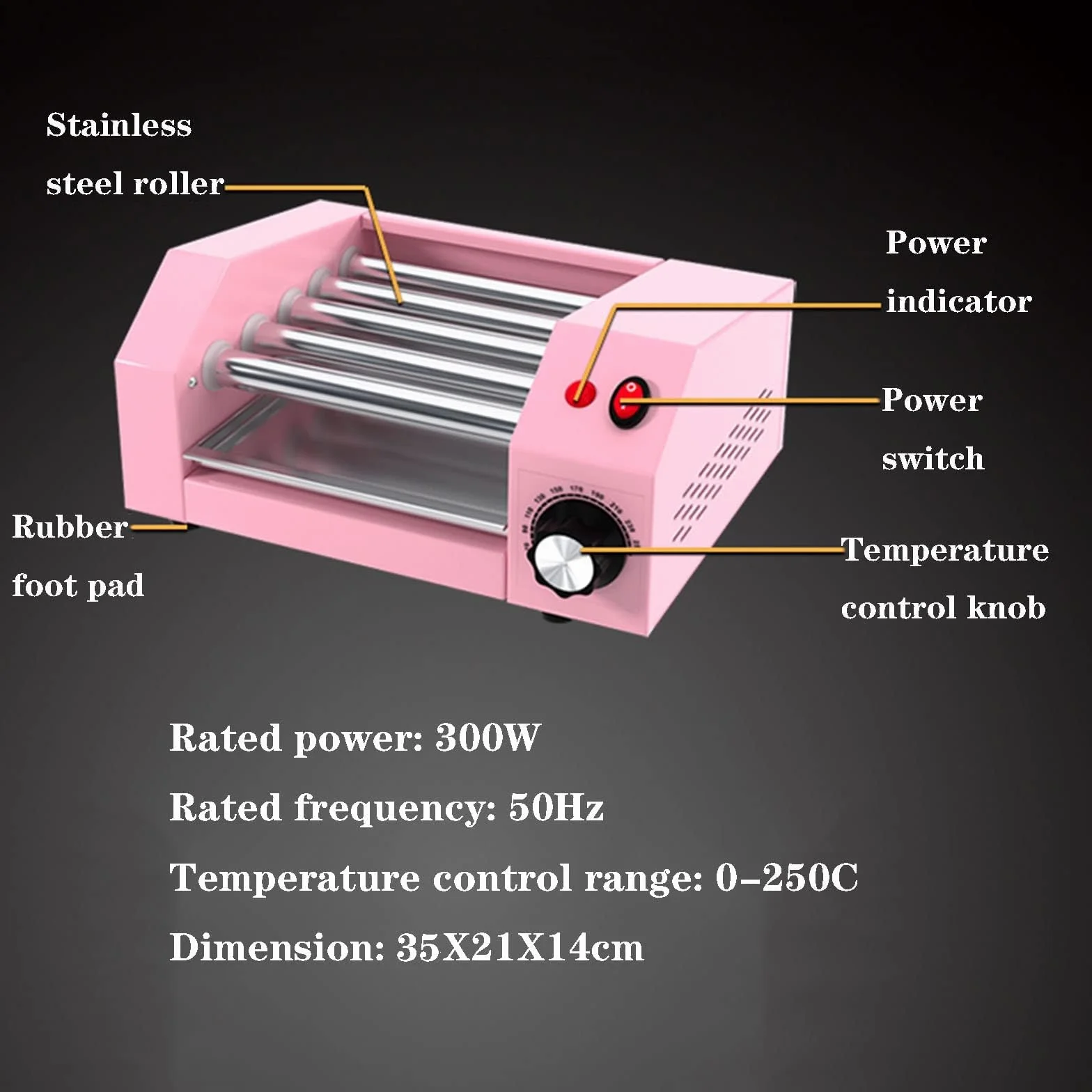 Hot Dog Roller Grill - Máquina de cocina con 5 rodillos antiadherentes y control de temperatura para salchichas y rollos de huevo