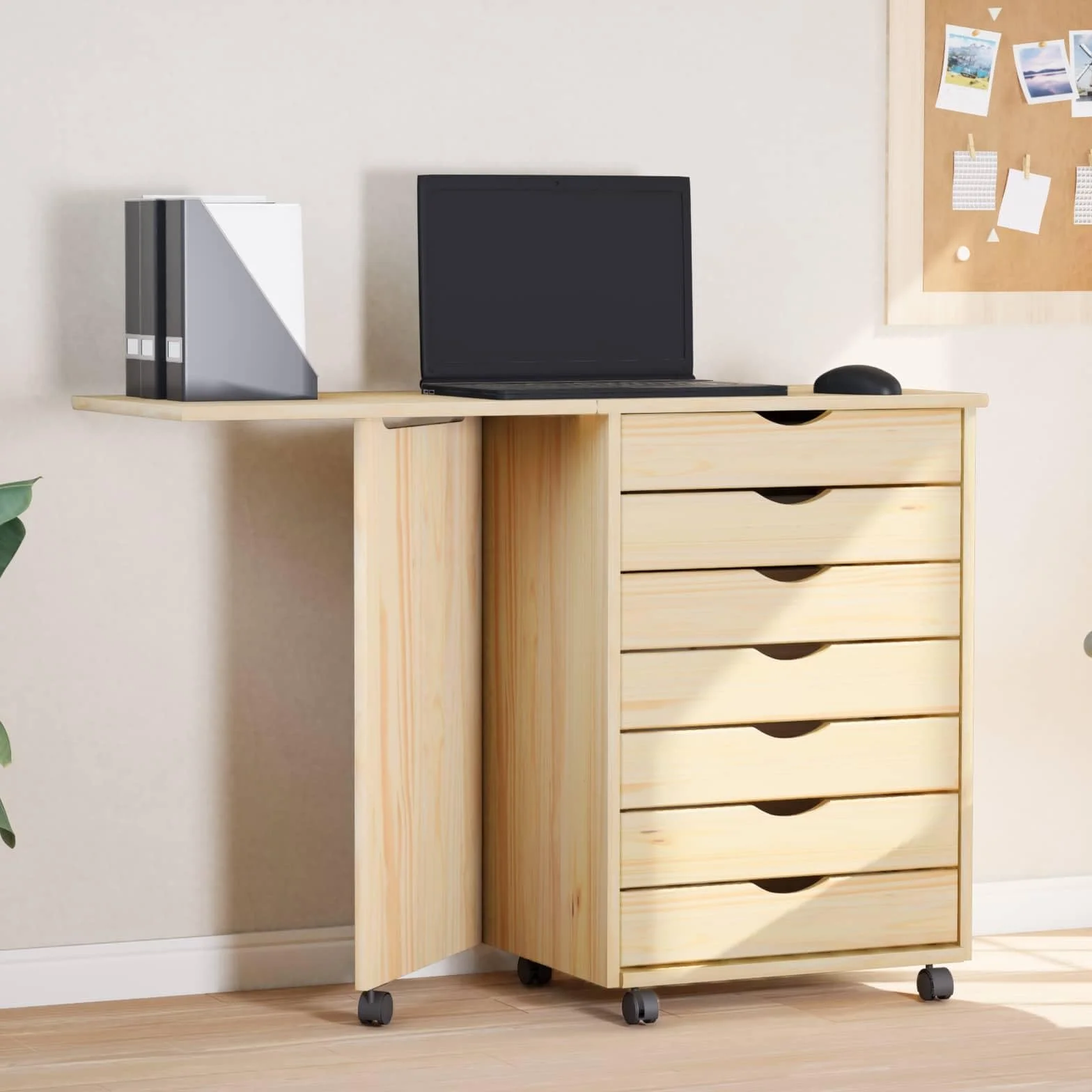 vidaXL Gabinete Rodante con Escritorio Moss Barniz Transparente, Sala Moderna, Mueble útil, gabinete Rectangular con Escritorio, Estilo Minimalista, Madera de Pino