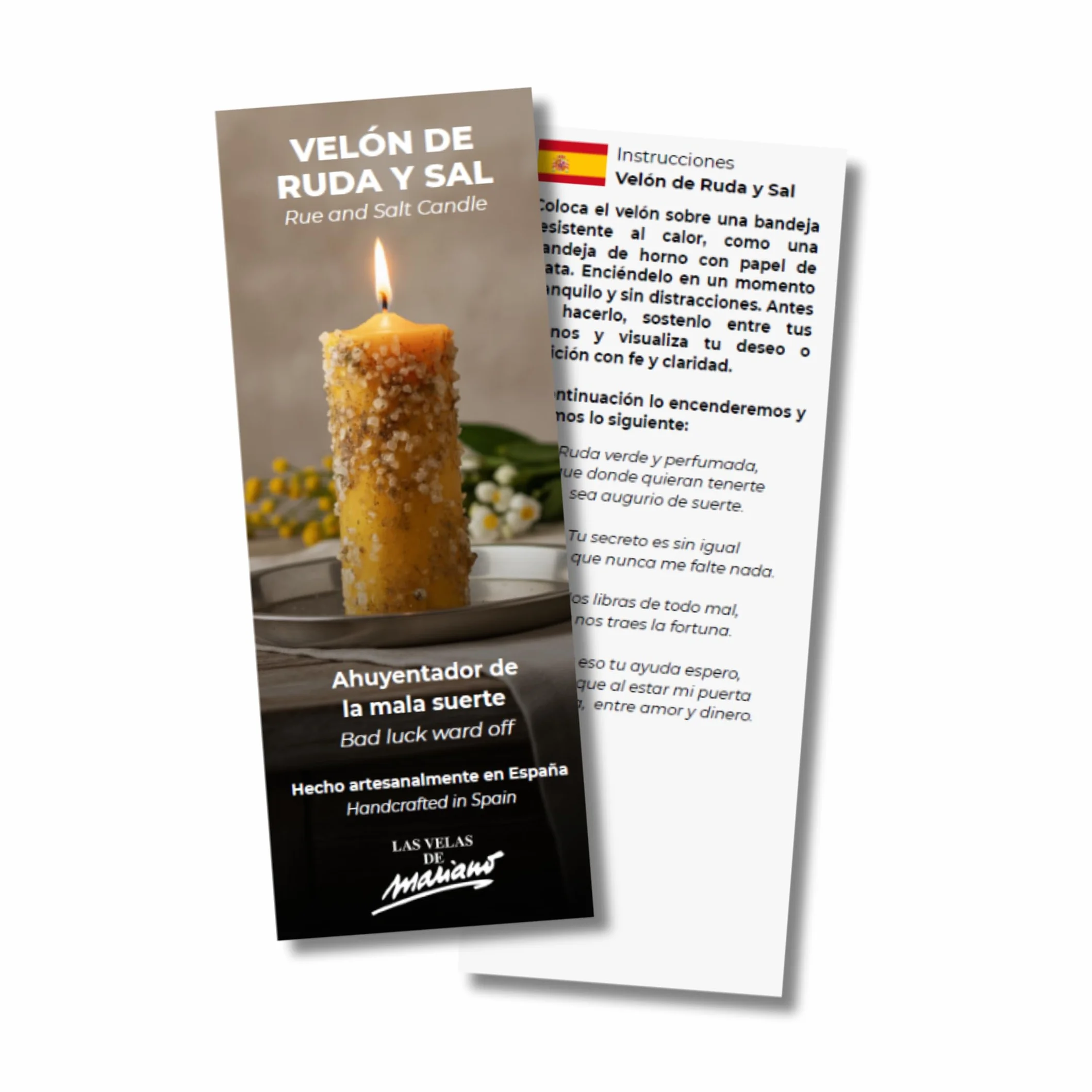 Velón Herbóreo Ruda y Sal – Vela Amarilla con Hierbas Naturales para Limpieza y Protección Energética | Ritual Esotérico con Ruda y Sal | Incluye Oración e Instrucciones