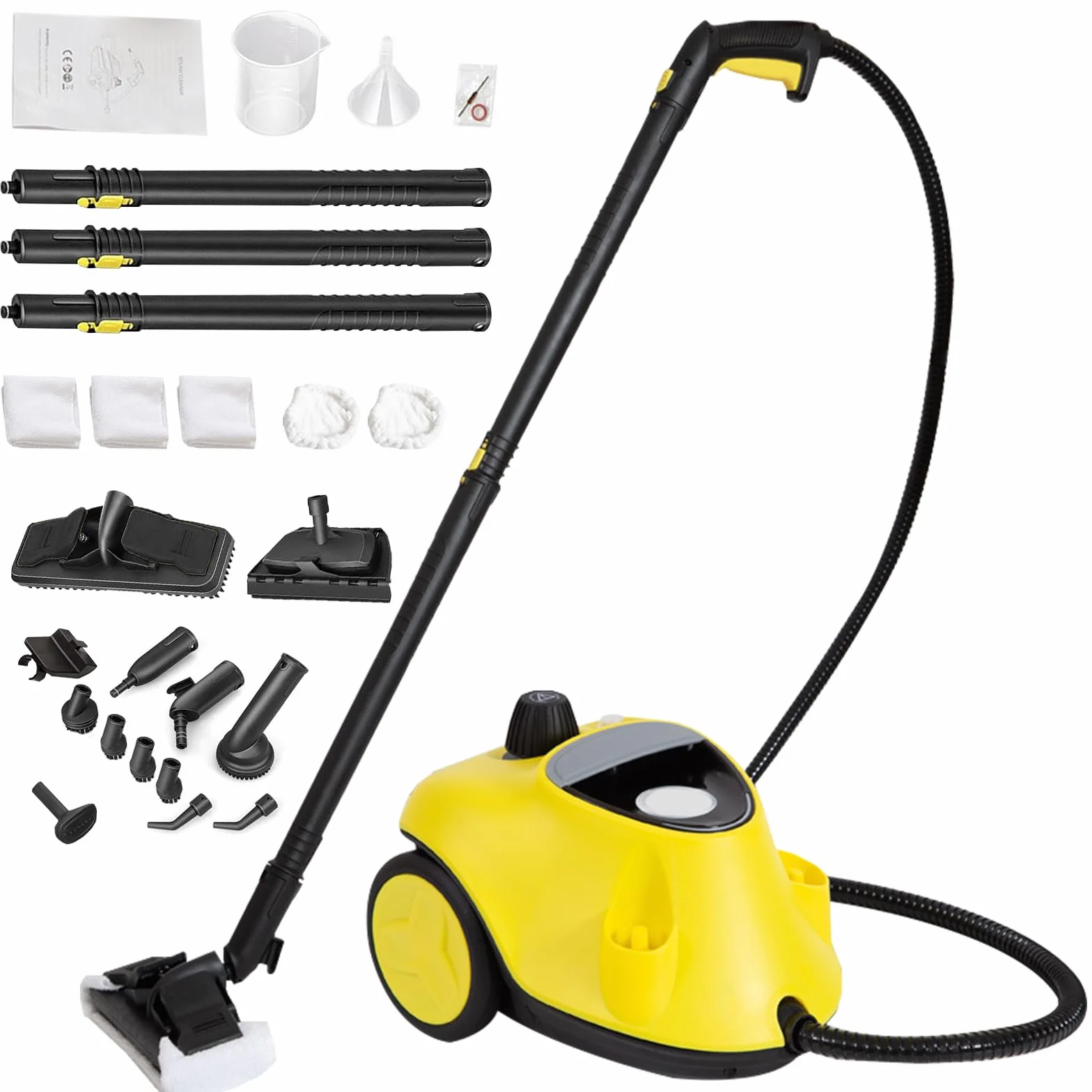 Limpiador a Vapor 2100 W Mejorado con 29 Accesorio, Multifunción con Depósito 2,1 L, Presión 5 bar, Kit de Suelos y Boquillas, Alarma de Agua Baja, para Alfombras, Azulejos, Ventanas, Suelos (Negro)