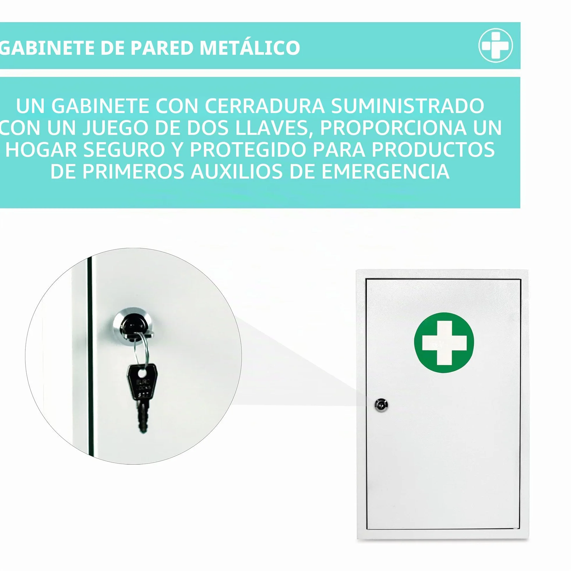 Reliance Medical Armario de emergencia de metal Sofia blanco para primeros auxilios montado en la pared 2 compartimentos con cerradura