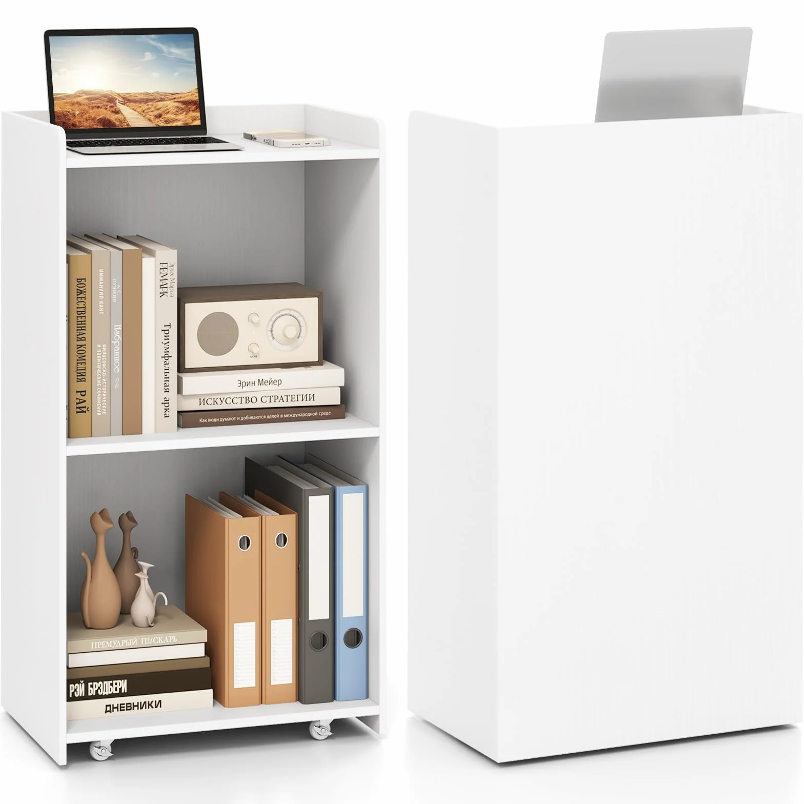 GIANTEX Atril portátil con ruedas con cerradura, podio de madera, escritorio de pie para sala de reuniones, escuela e iglesia, 57,5 x 37 x 105 cm (blanco)