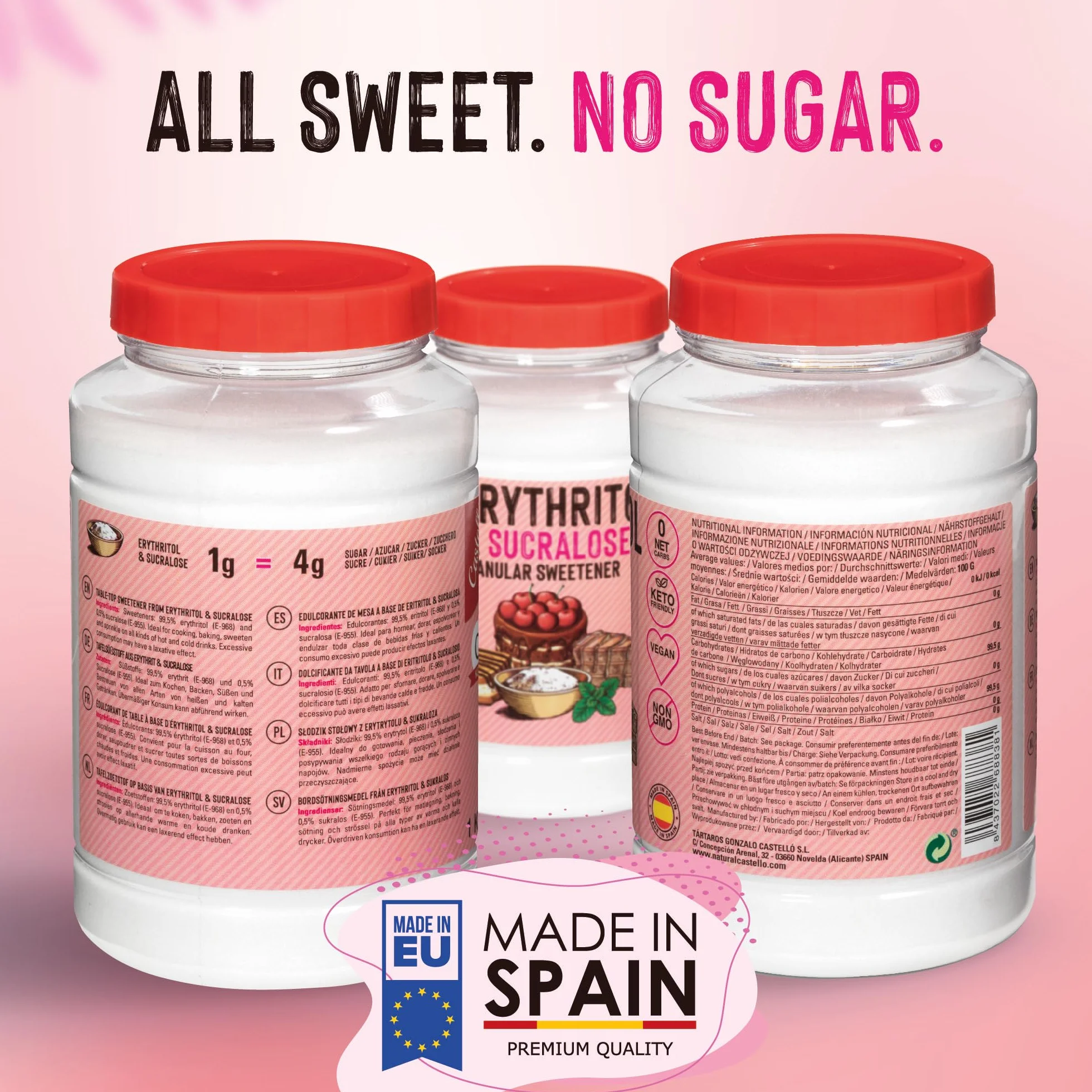 Castello Eritritol + Sucralosa 1:4 1 kg Edulcorante 0 Carbohidratos Keto No OGM