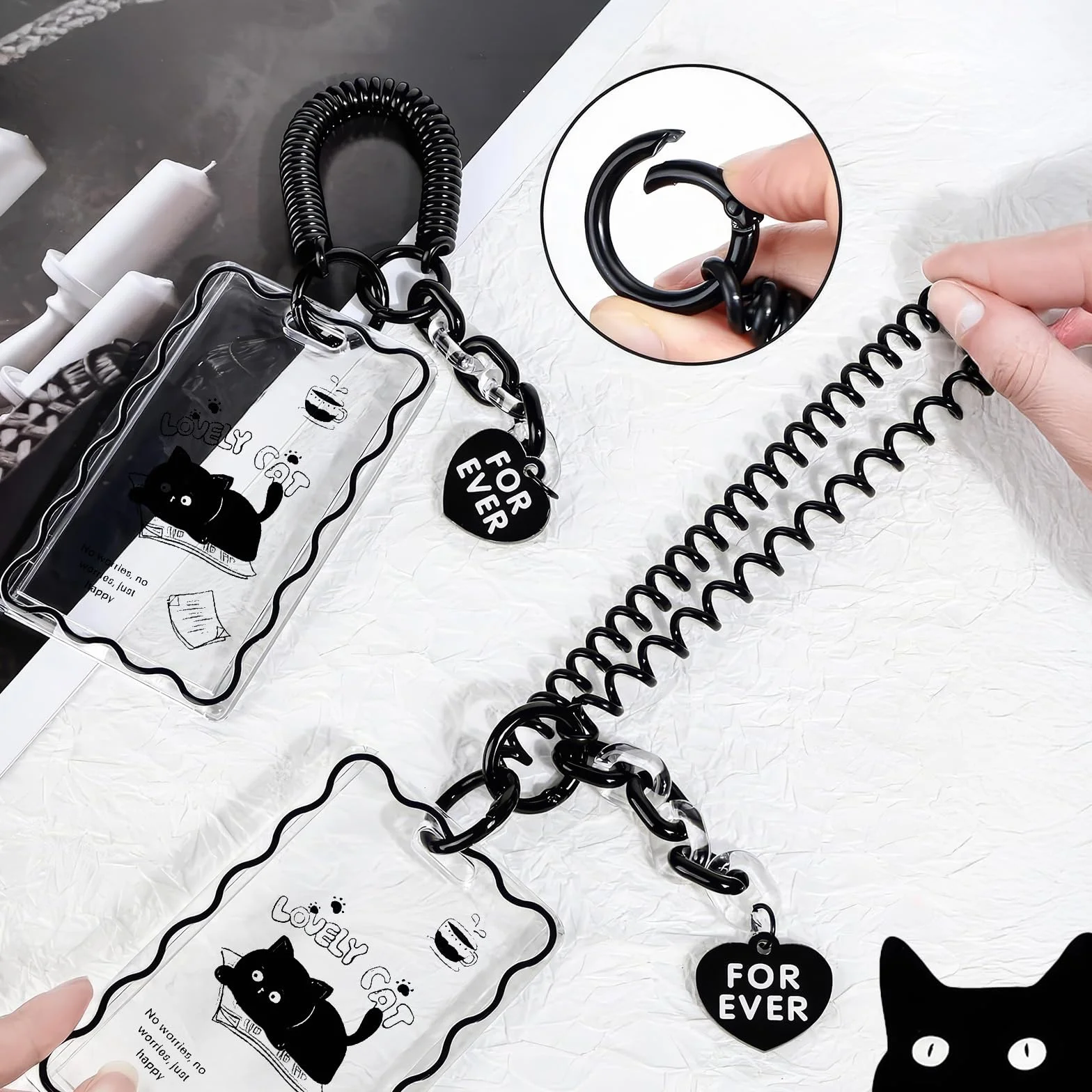 Photocard Holder, Clear Black Cat Acrylic Card Sleeves, Picture Frames, Top Loaders for Cards, Photocard Holder Keychain, Cute Design,Album