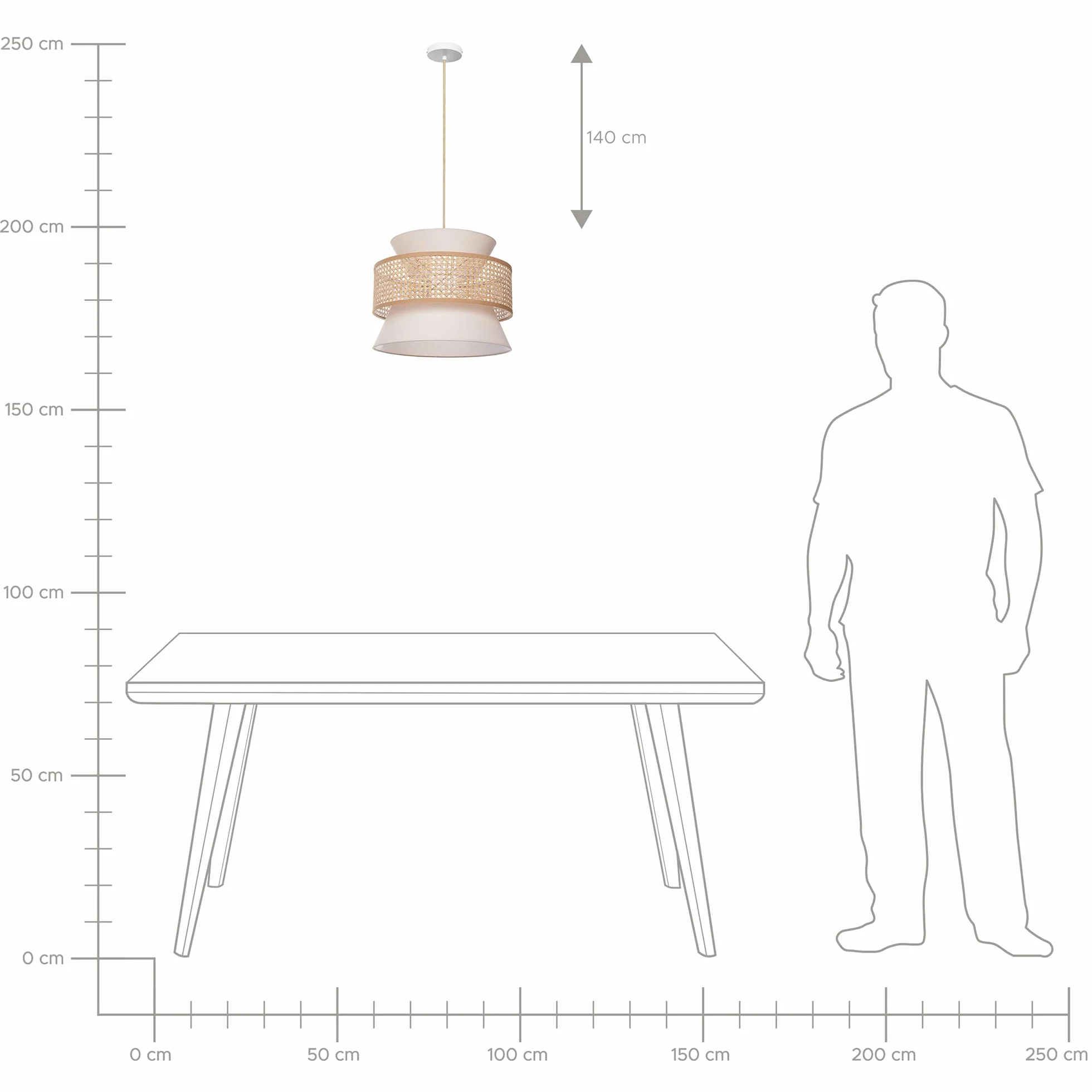 Beliani Lámpara de techo de poliéster ratán algodón natural beige167 cm Luyano