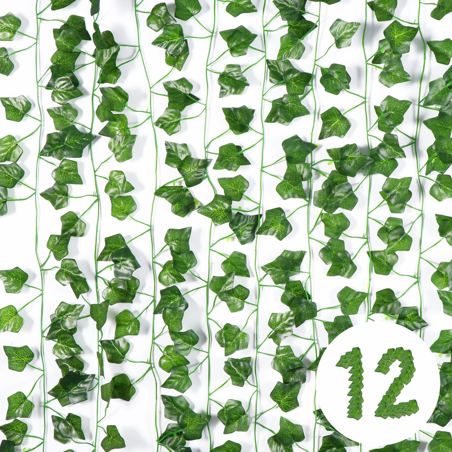 Vinabo Hiedra Artificial 12Pcs 2.1m Planta, Guirnalda de Lazos Verde Decoración de Habitación