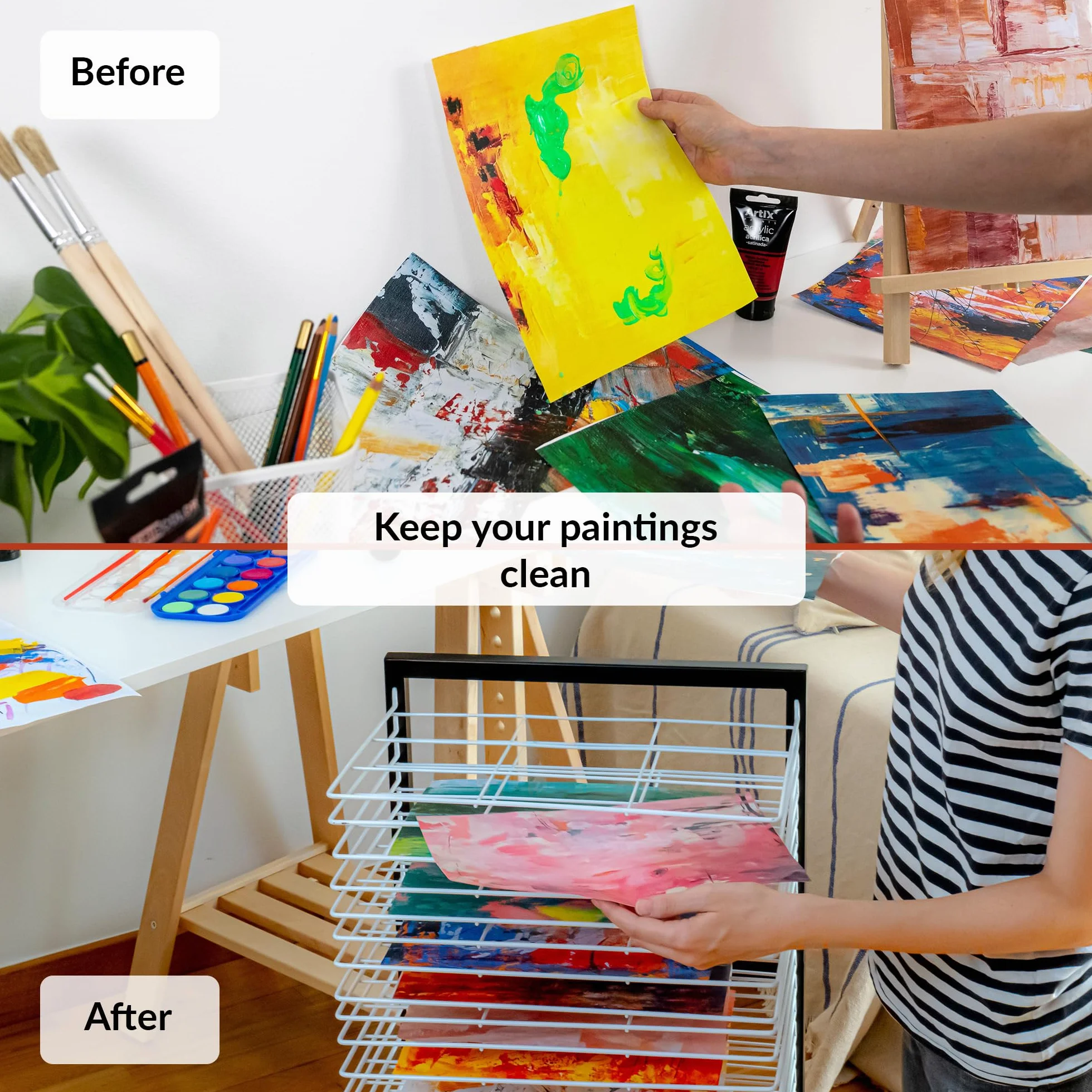 ODOXIA Estante De Secado De Arte Pequeño para Aulas | Estante de Secado de Pintura Portátil y Funcional | 19 Bandejas Extraíbles | Soporte para Lienzos | con Ruedas Art Drying Rack White (Small)