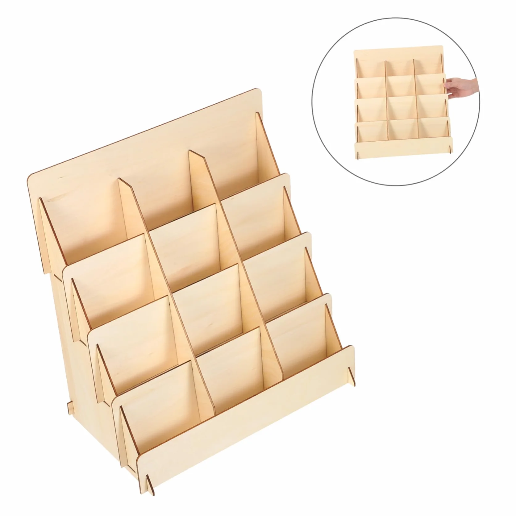Uonlytech Porta Tarjetas de Felicitación de Madera 4 Niveles, Organizador Versátil para Exhibición en Mesa y Optimización de Espacio Estilo Rústico Natural