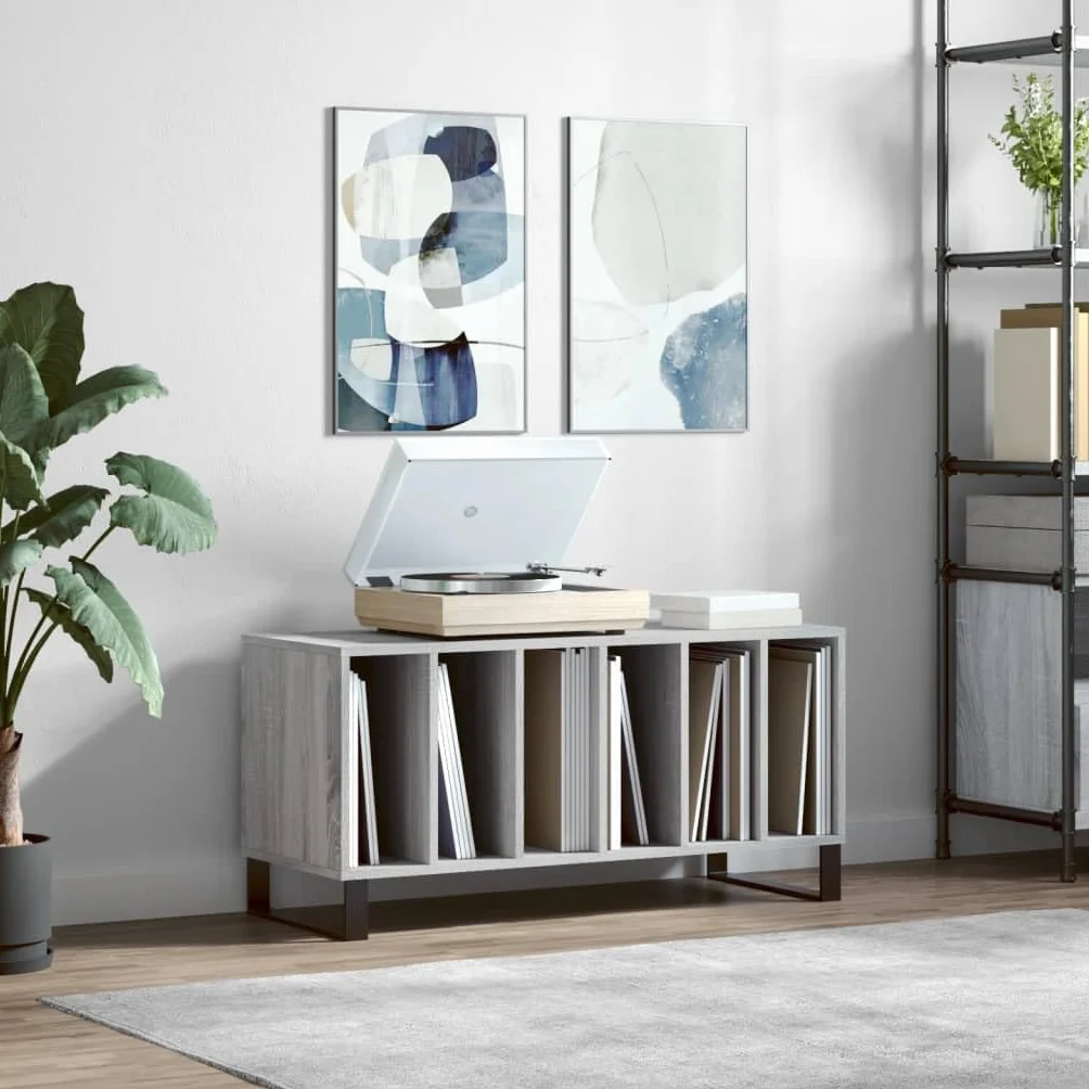vidaXL Mueble para Discos Madera contrachapada Gris Sonoma 100x38x48cm