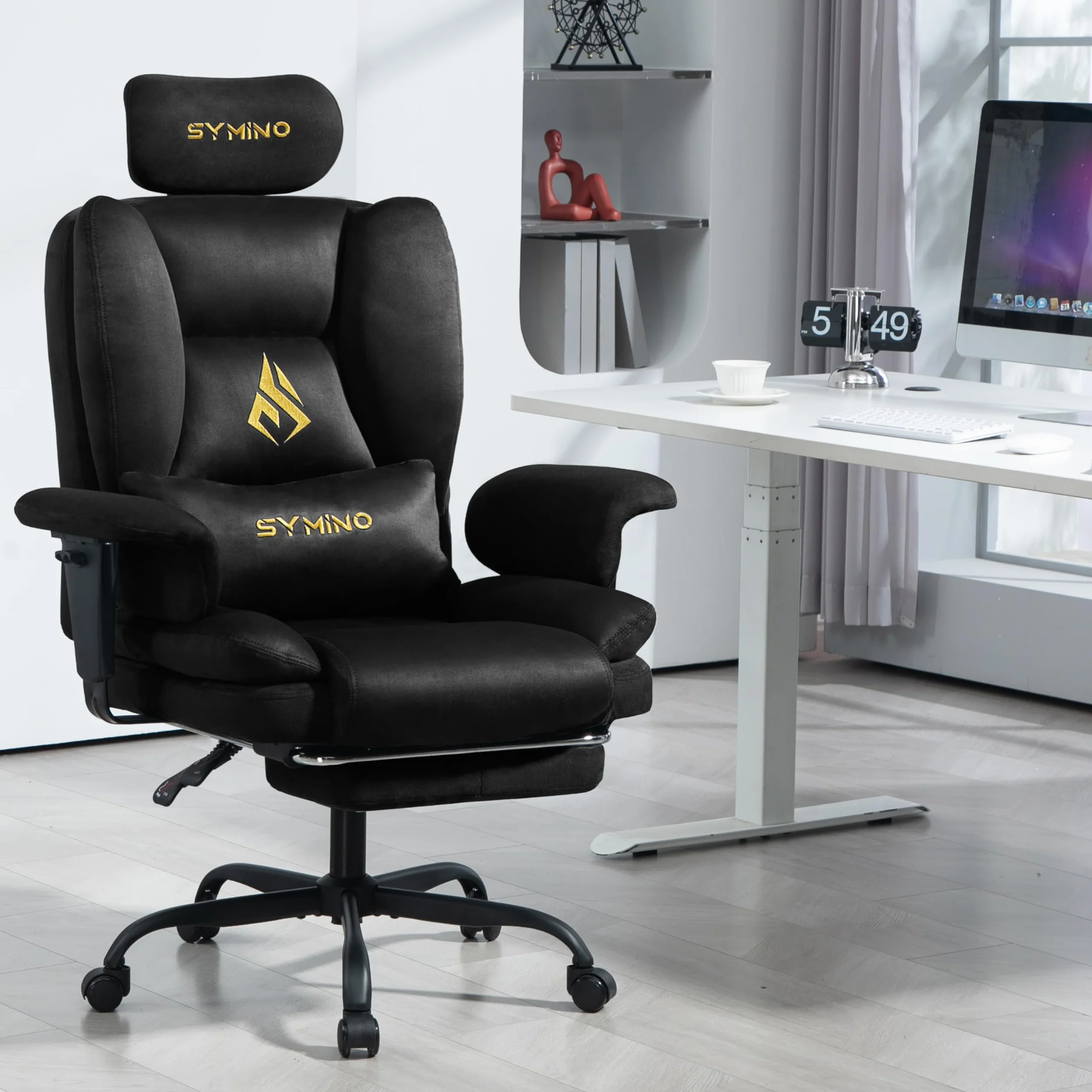 Symino Silla Gaming Ergonomica con Reposapiés - Silla Gamer de Oficina Reclinable 90-155° con Reposabrazos Ajustable -Adultos hasta 130kg