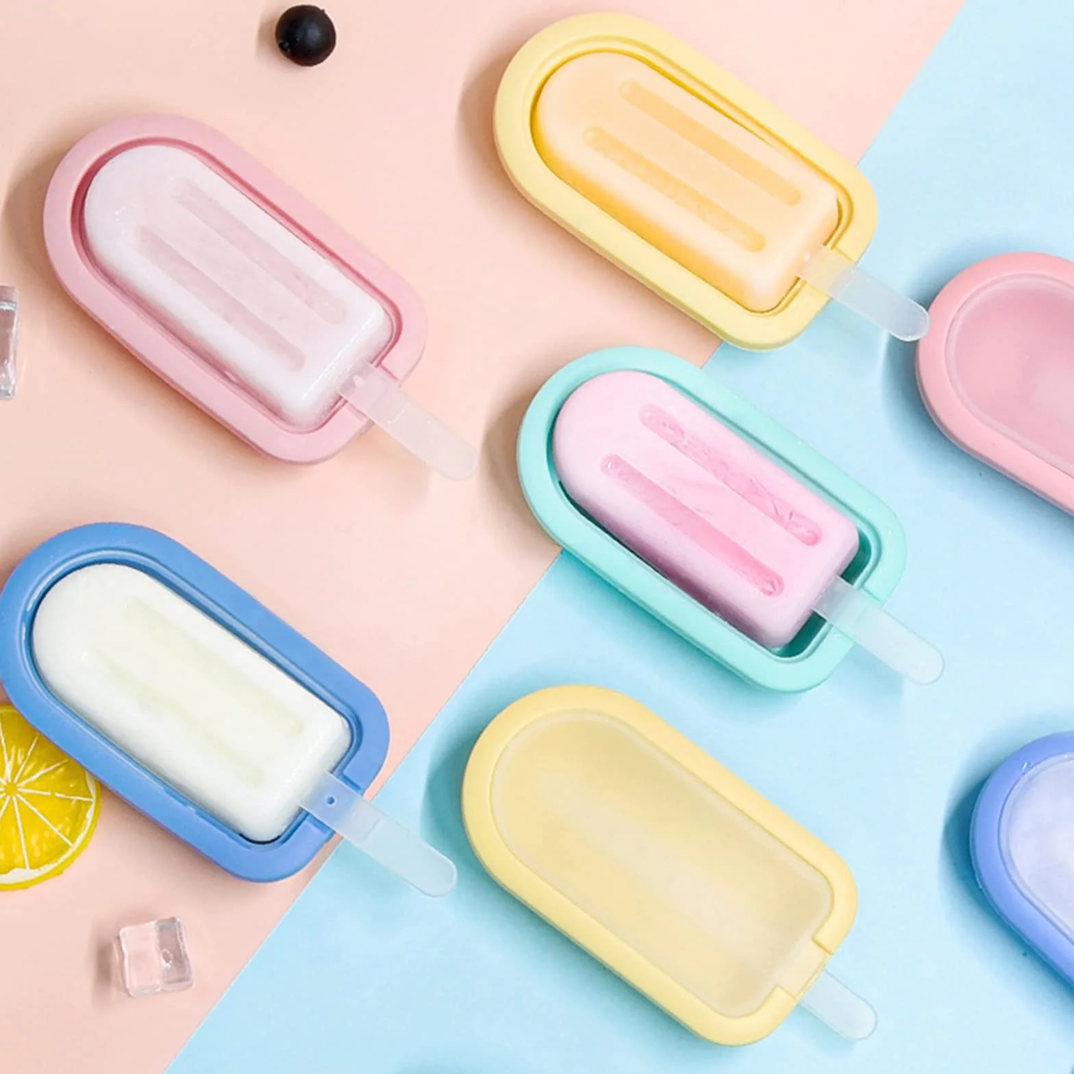 Juego de 4 Moldes de Silicona para Helados con Asas, Moldes Paletas Chocolate Multicolor