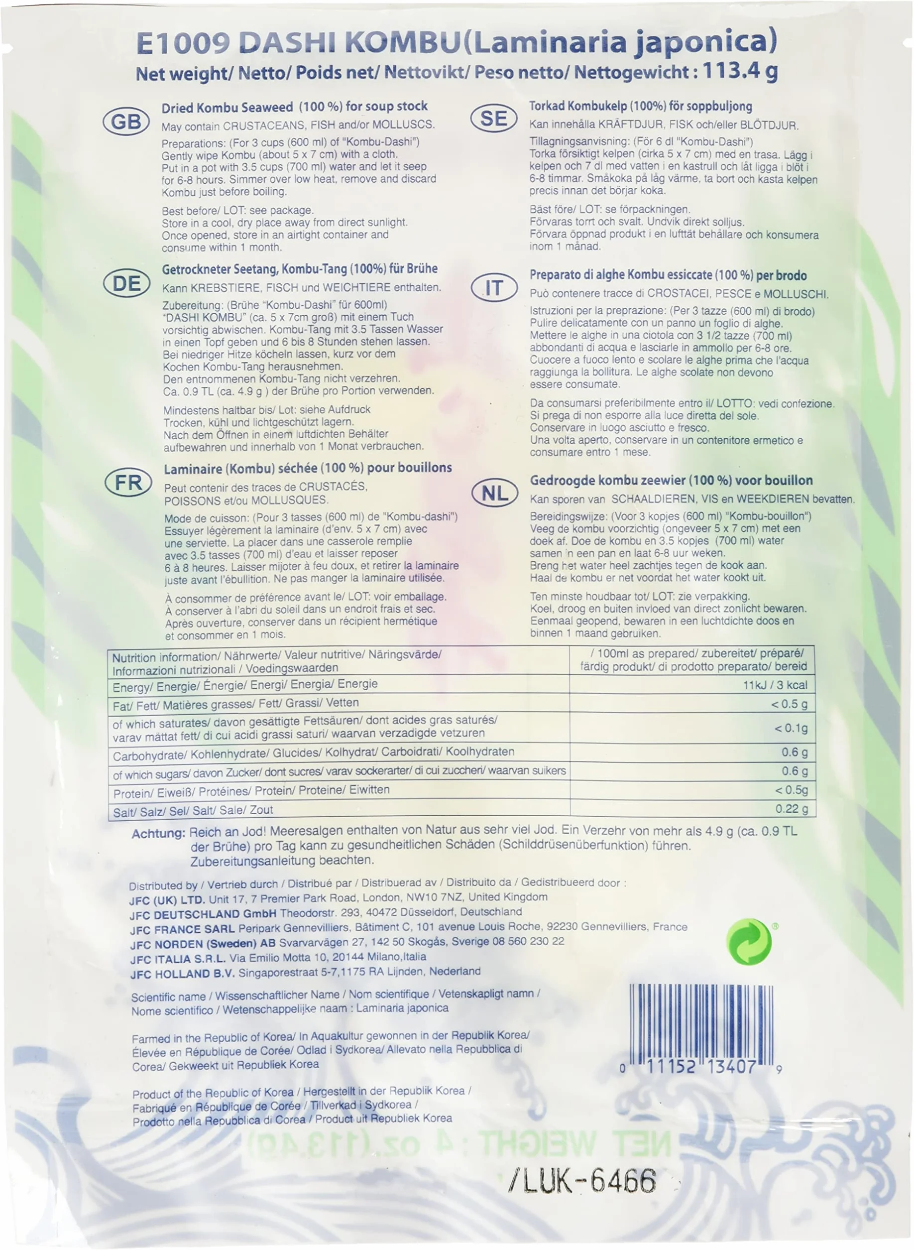Alga Kombu deshidratada 113.4 gr WEL-PAC