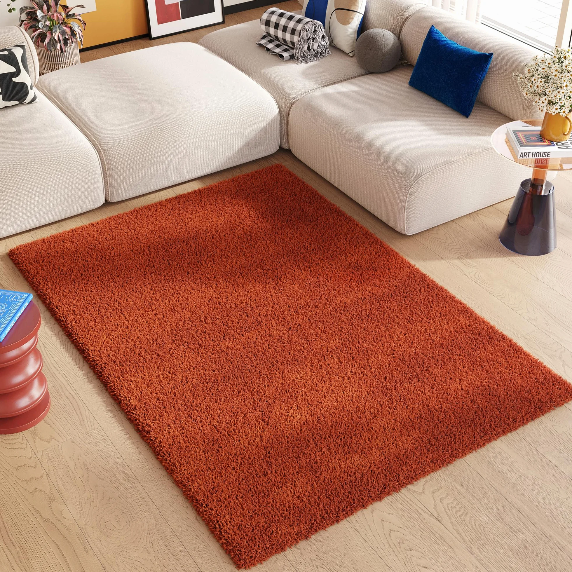 TAPISO Essence Shaggy Alfombra Pelo Largo Moderno Ladrillo Rojo Monocolor Salón Dormitorio Adulto Niño Cama Escritorio Suave Super Suave Grueso Oeko-Tex 160 x 220 cm