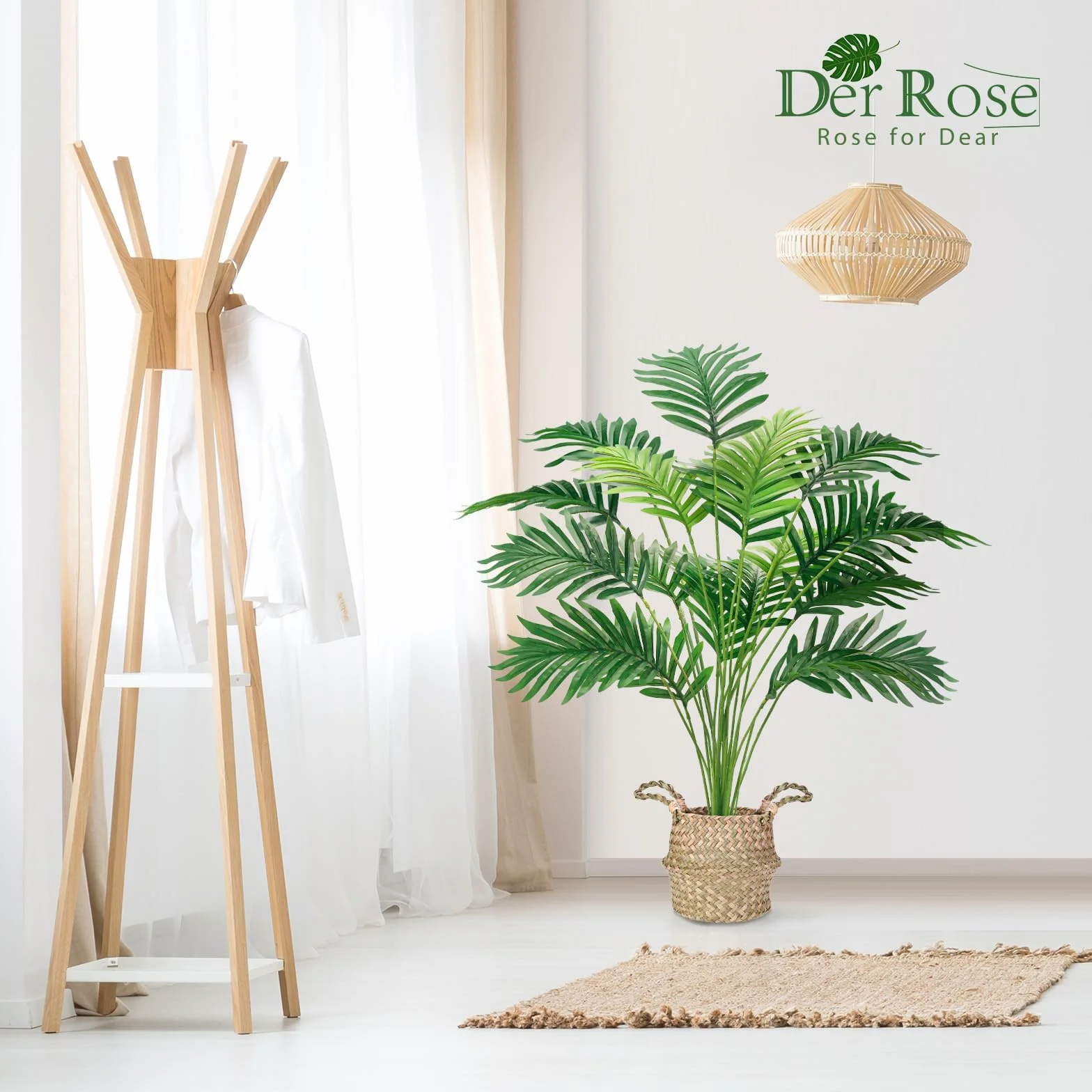 Der Rose Palmera falsa de 28 pulgadas, planta artificial en maceta alta con cesta tejida, decoración para interiores y exteriores