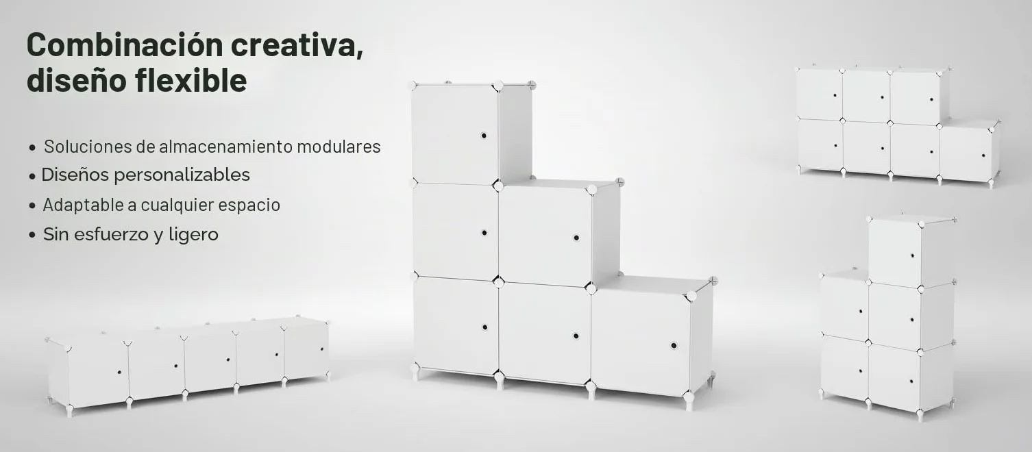Organizador 6 Cubos con Puertas Estante Modular Apilable Blanco