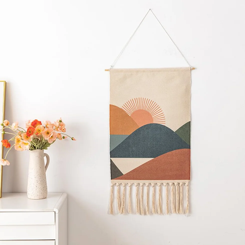 BMIDRUT Tapiz de macramé para colgar en la pared, tapiz bohemio, tapiz artístico para el hogar, apartamento, dormitorio, fondo, 50 x 85 cm