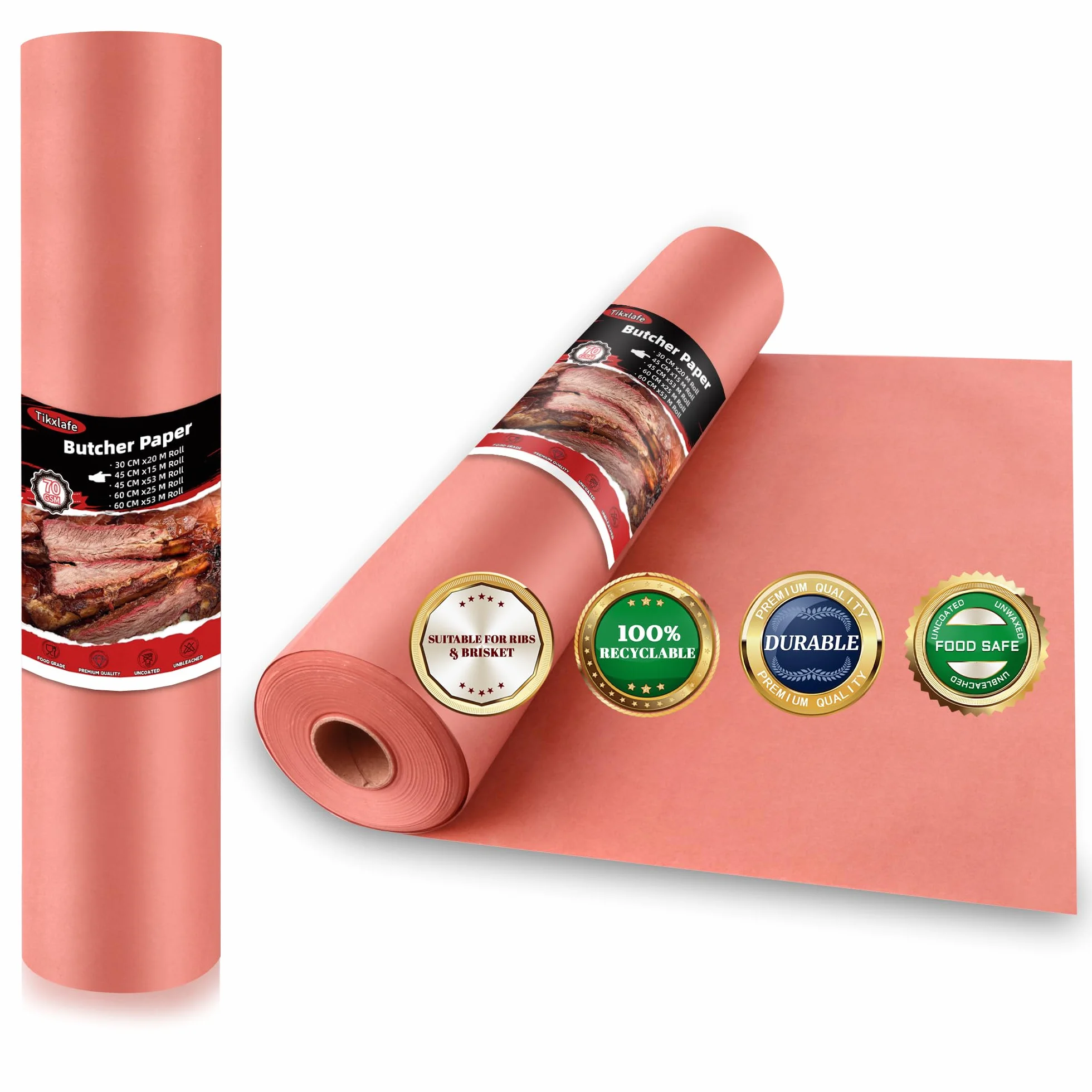 Papel de carnicero rosa rollo de 15m,25m,53m,papel kraft para barbacoa 45cm/60cm de ancho El original papel de carnicero para obtener resultados de cocción (45cm × 15 Meter rollo)