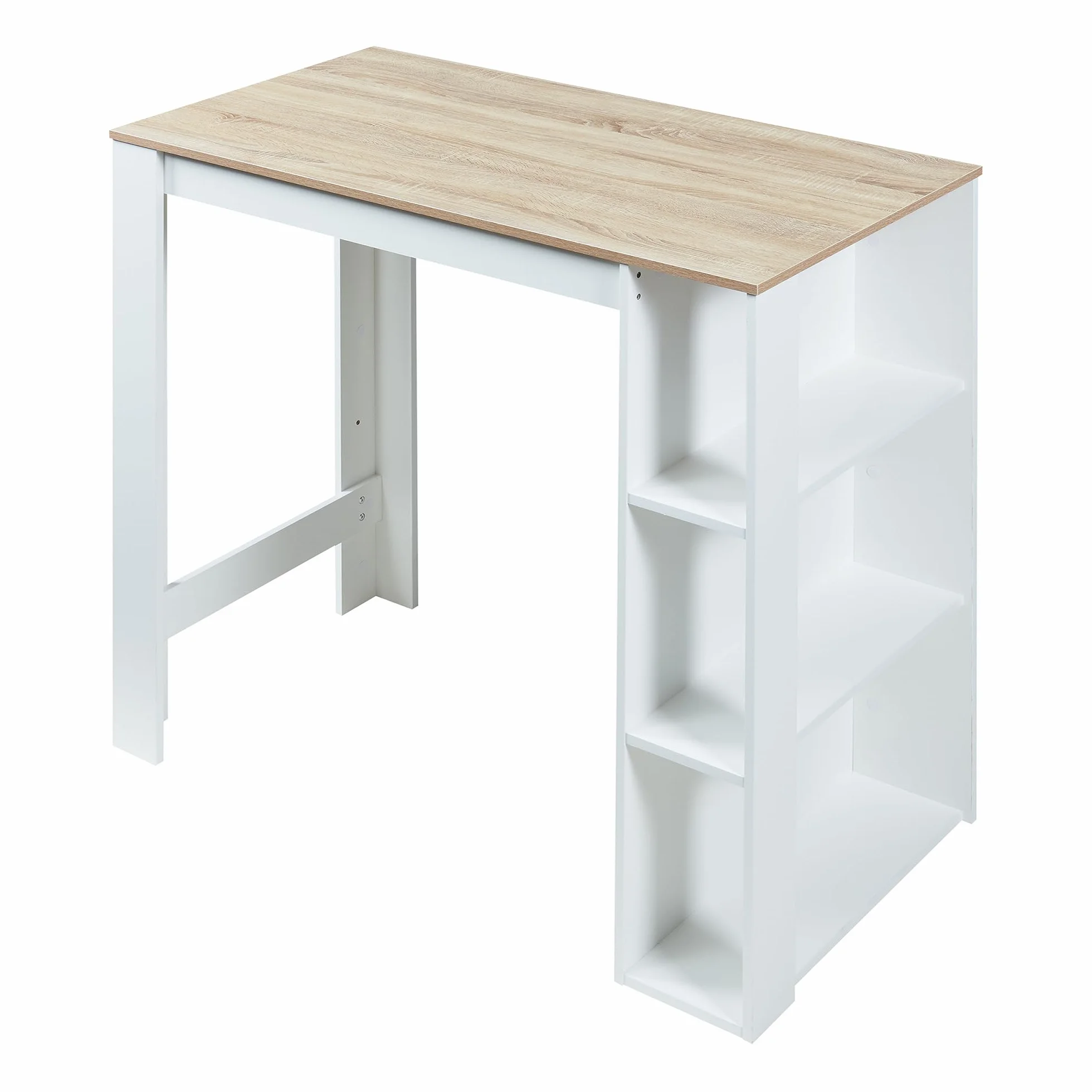 [en.casa] Mesa Alta Cocina Danderyd Mesa de Bar Moderna con 3 Estantes Laterales para Comedor Oficina en Casa Aglomerado 120 x 60 x 106 cm - Blanco/Efecto Roble