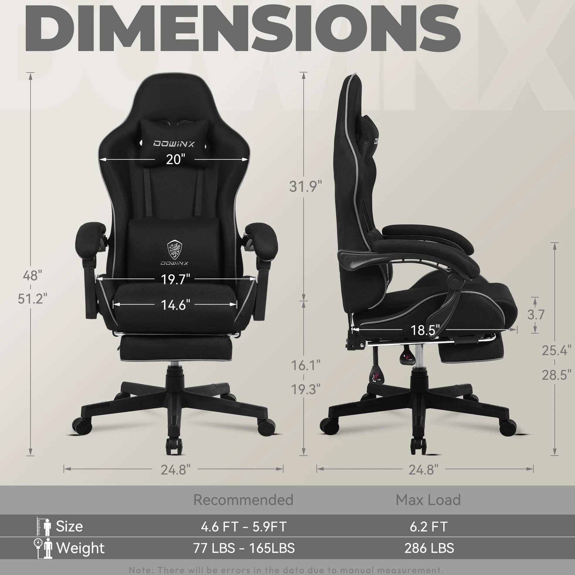 Dowinx Silla para Videojuegos ergonómica con Soporte Lumbar, Silla giratoria Ajustable con reposapiés, Color Negro