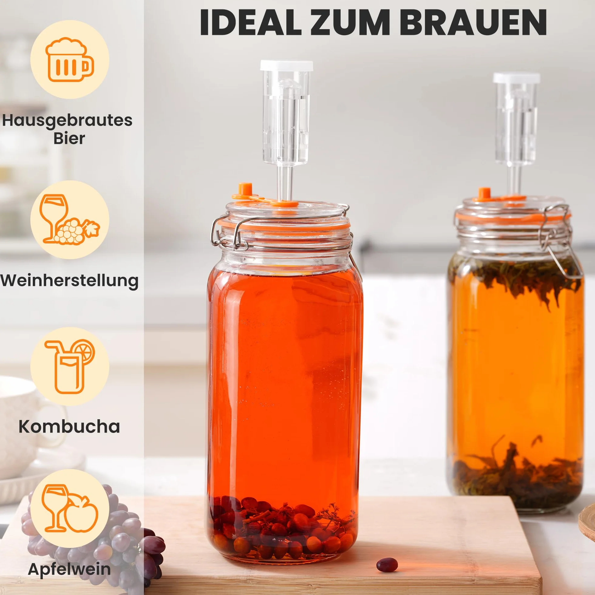 Tarros de fermentación de 2 litros con pesas y bloqueo de aire, kit de fermentación para chucrut, kimchi, kombucha y encurtidos, paquete de 2