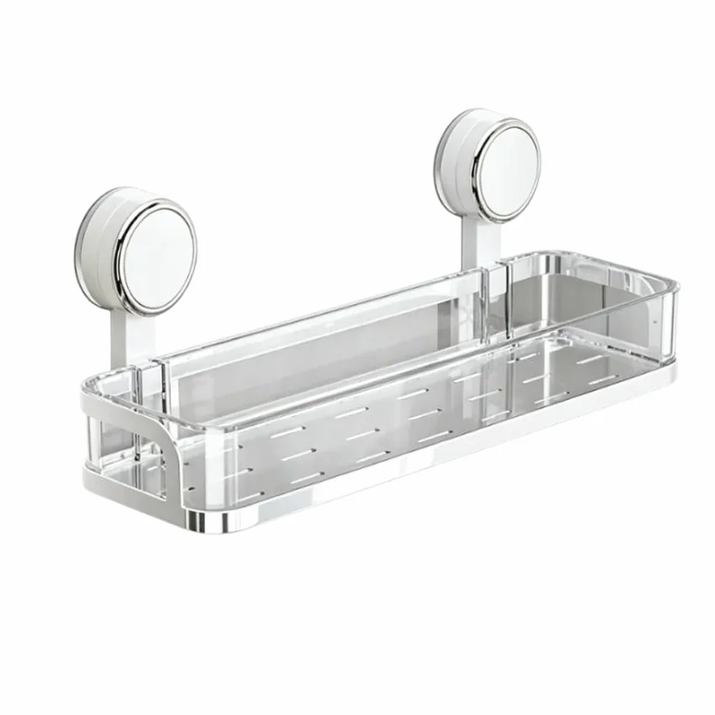 Estante de Ducha sin taladrar con Ventosa, Estante de Pared Organizador de baño con Agujeros de Drenaje, Soporte para champú para Ducha, Blanco y Negro,Blanca,40cm