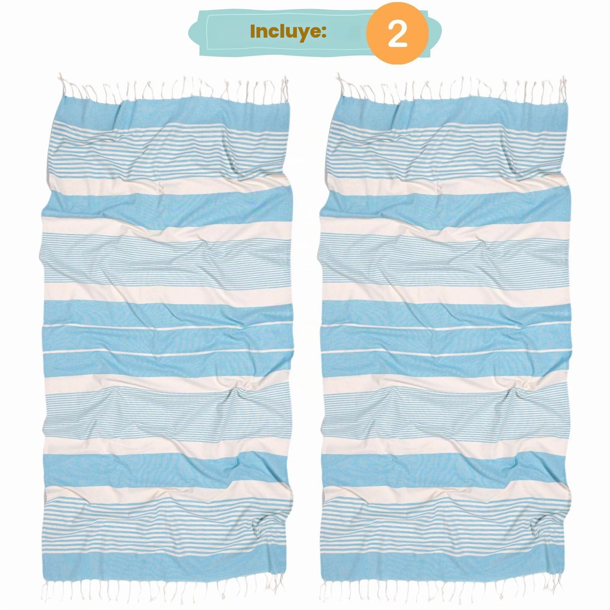 MOMOMUS Pack de 2 Foutas XL o Toallas de Playa Grandes de Algodón 100% - Absorbente, Ultrasuave y Compacta - Ideal como Pareo de Playa o Toalla de Piscina - Turquesa, 90x180 cm
