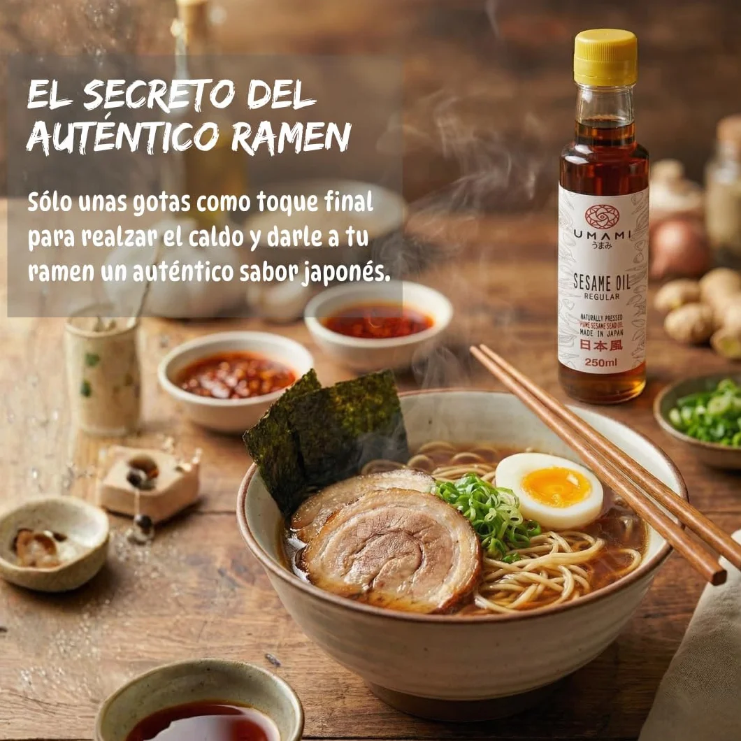 Umami Aceite de Sésamo Tostado 250ml 100% Puro Natural Producido en Japón para Wok Ramen Sushi Ensaladas