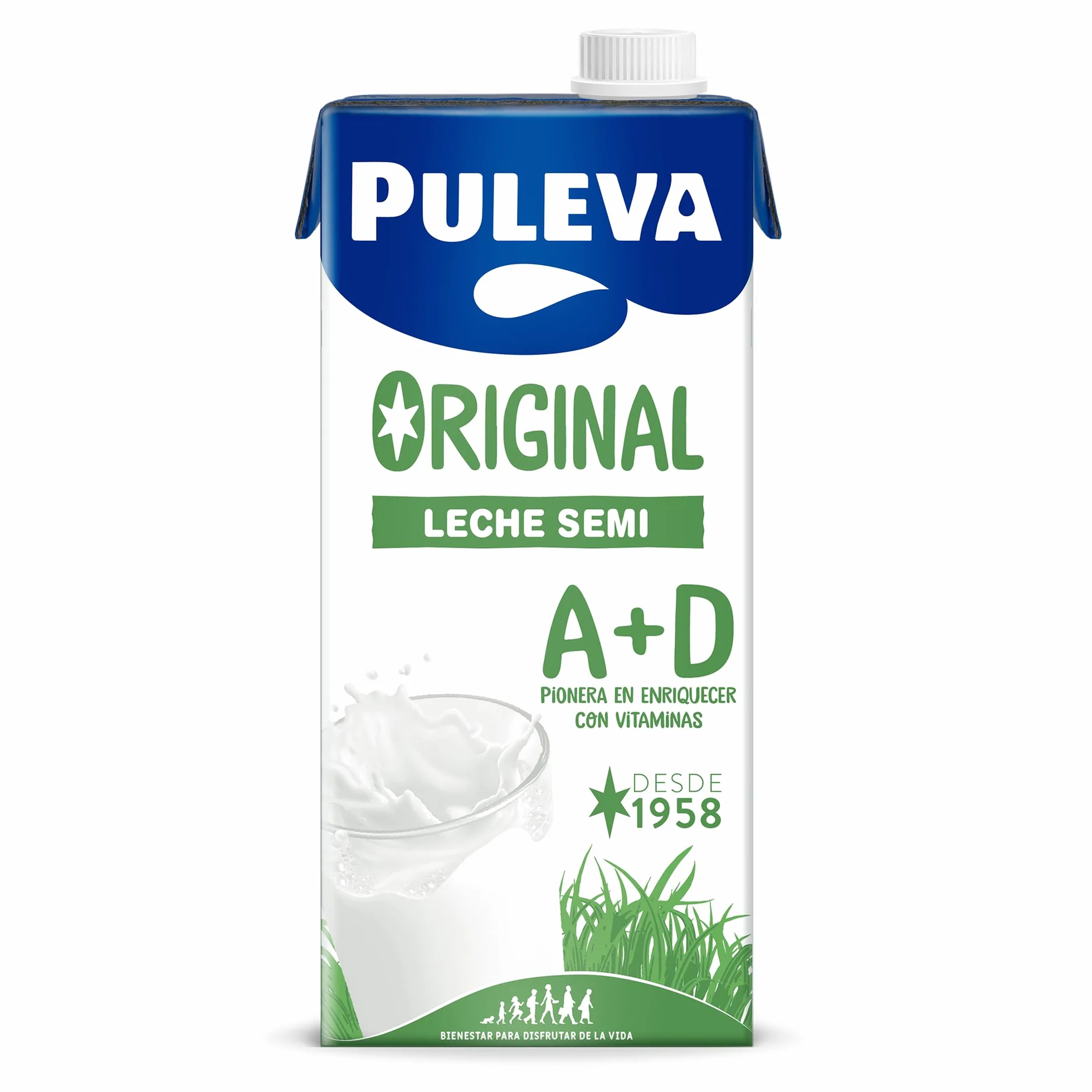Puleva Original Leche Semidesnatada con Vitaminas A y D Sin Azúcar Añadido Sin Gluten Brik UHT Pack 6 x 1L