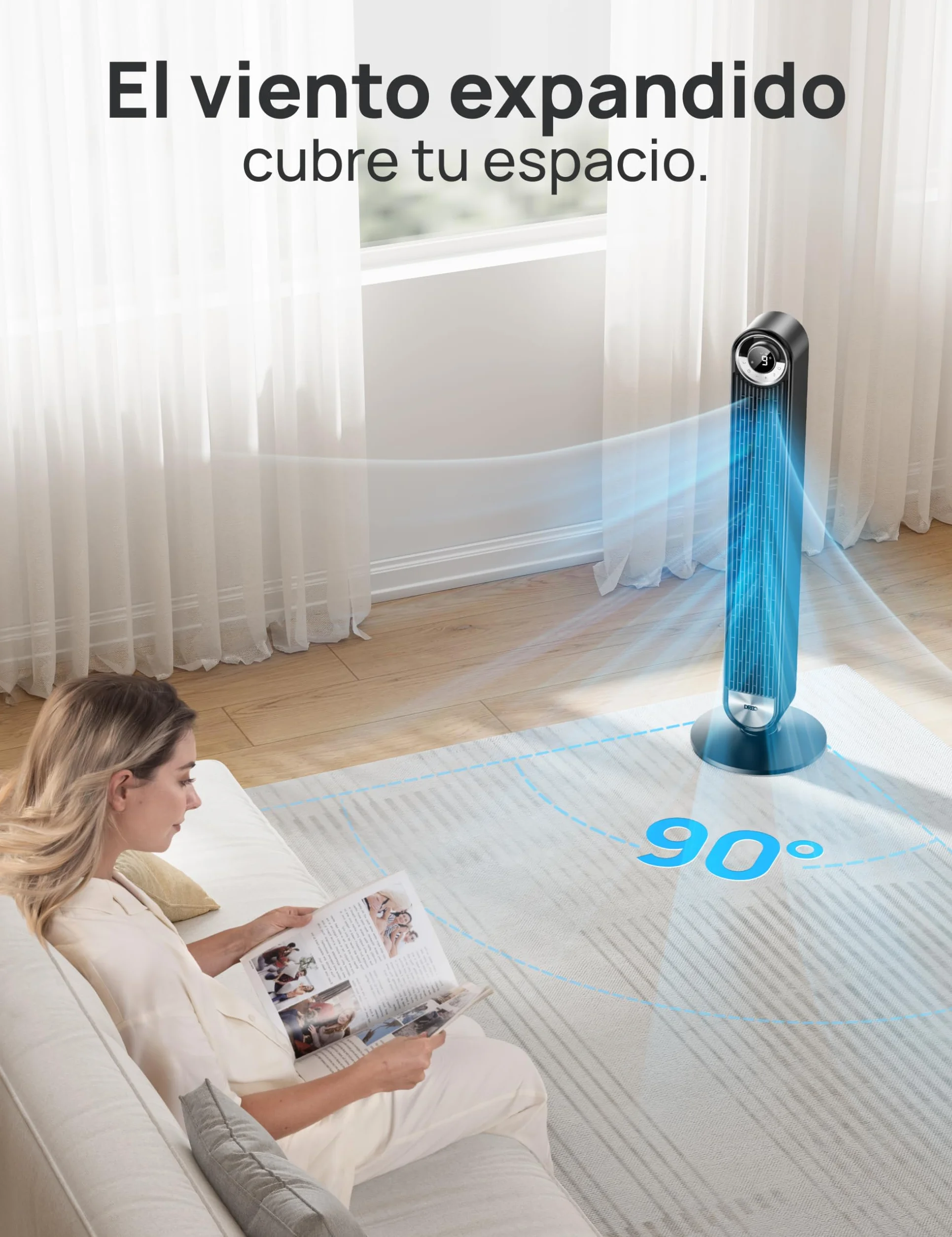 Dreo Ventilador de torre inteligente Cruiser Pro 106 cm, WiFi Alexa, oscilante de 90°, 9 ajustes de velocidad, temporizador de 12 horas, control APP, control por voz, mando a distancia, pantalla LED