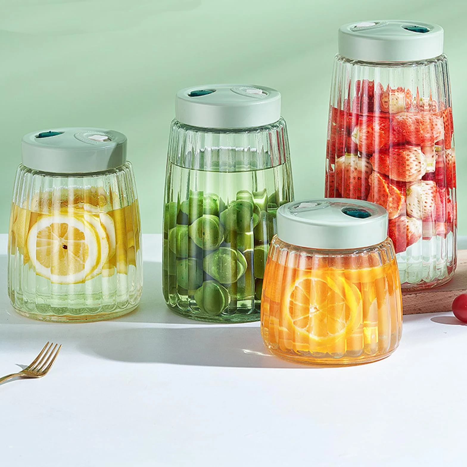 USHOP 2 Tarros de Fermentación de Vidrio 1.4l con Doble Válvula,Tarro de Fermentación,Fermentacion Frascos de Vidrio con Tapa,Frascos Herméticos para Kimchi, Chucrut, Conservas y Almacenamiento