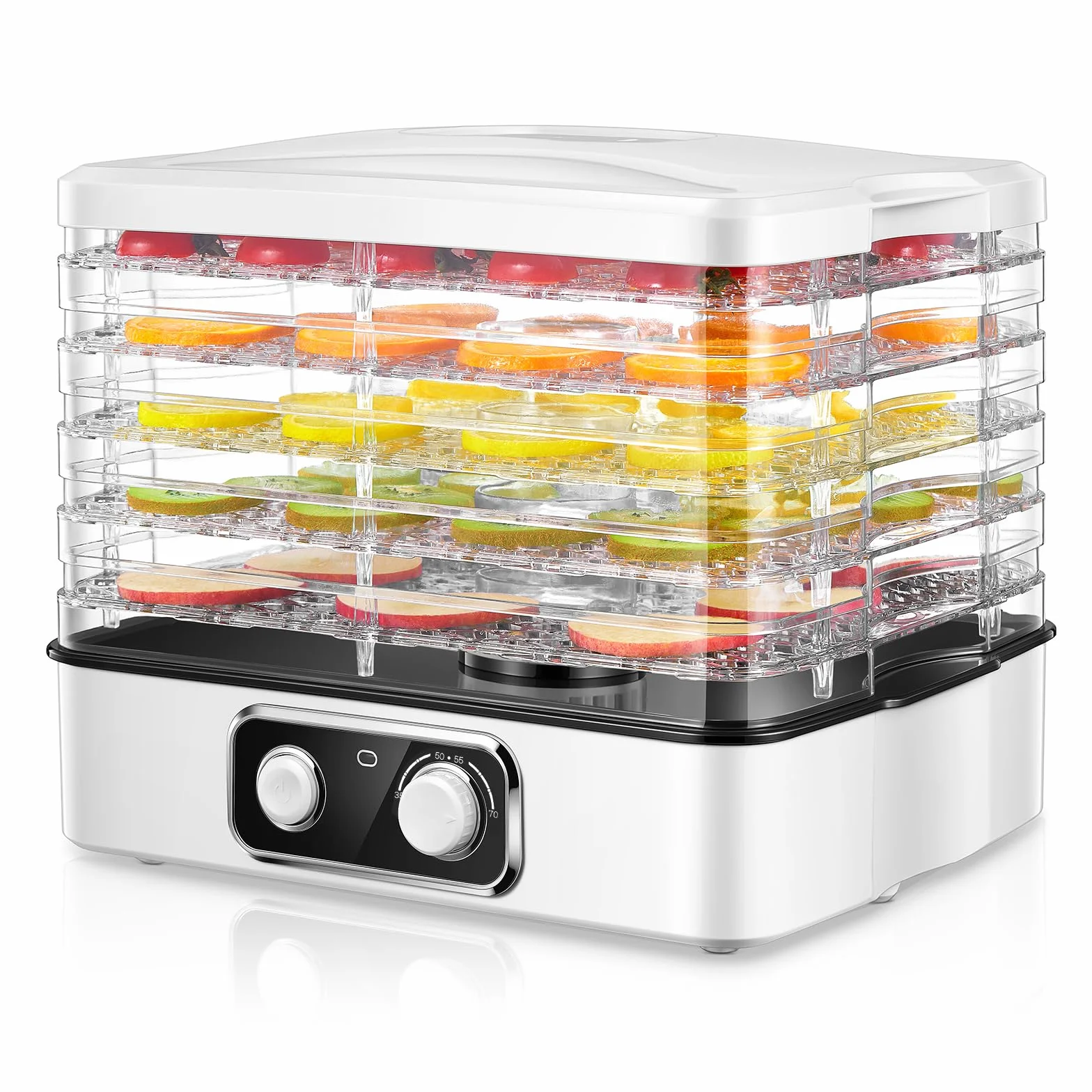 Deshidratador de Alimentos con 5 Bandejas Ajustables, Temperatura Ajustable 35-70°C